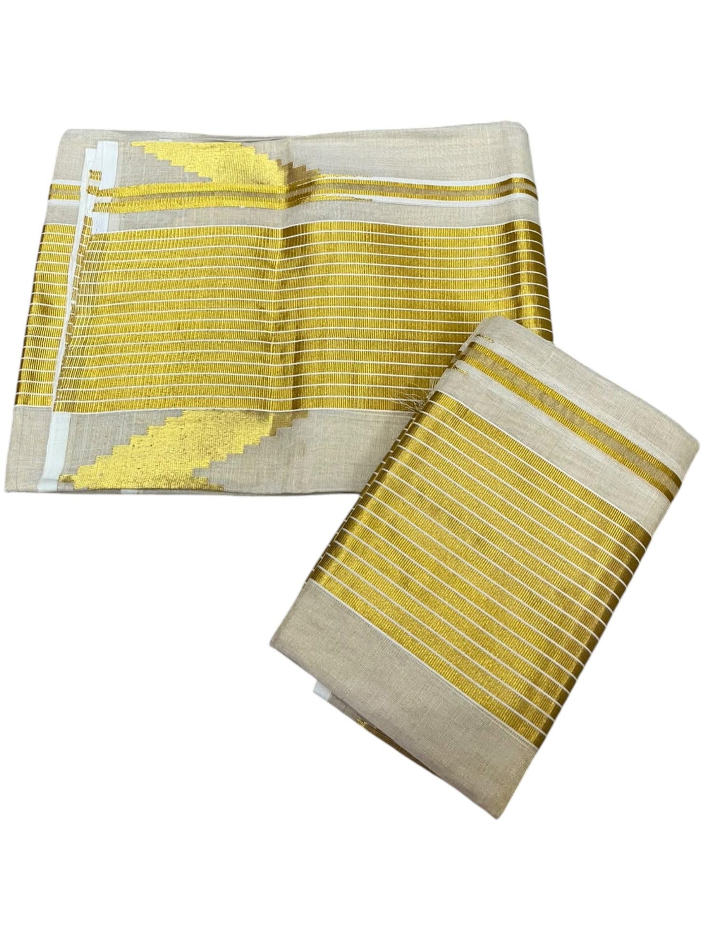 Southloom Premium Tissue Handloom Set Mundu with Chuttikara Kasavu And Golden Border (2.80 Mtr)