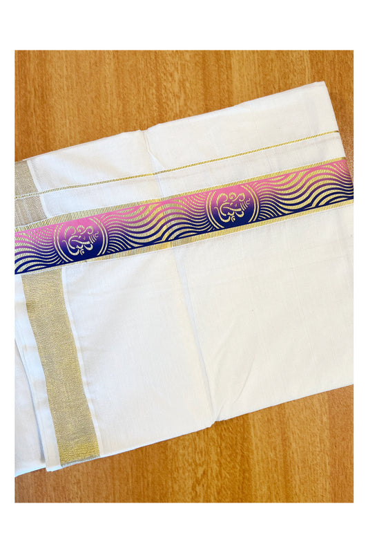 Southloom Pure Cotton Off White Double Mundu with Mural Printed Design Along Kasavu Kara