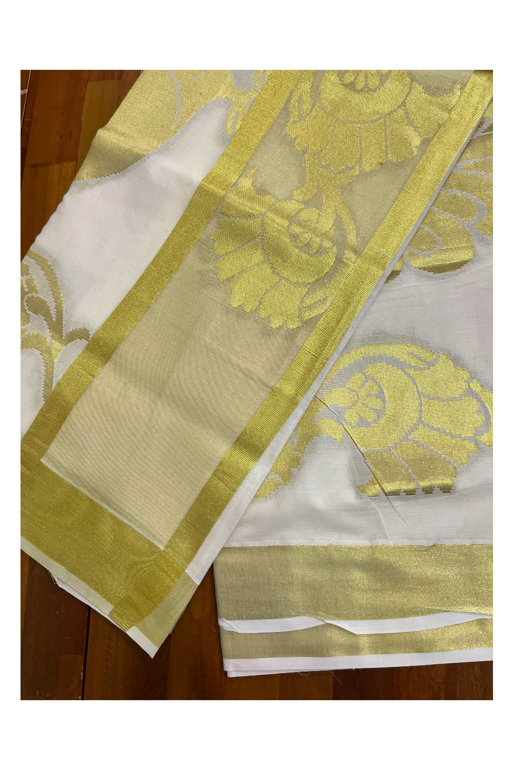 Kerala Cotton Heavy Peacock Woven Work Kasavu Saree