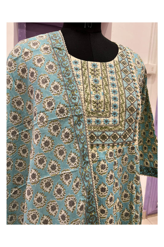 Southloom Stitched Cotton Salwar Set in Light Blue and Floral Prints