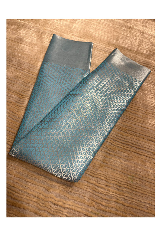 Southloom Banarasi Silver Zari Brocade Work Silk Saree in Blue Pastel Shade