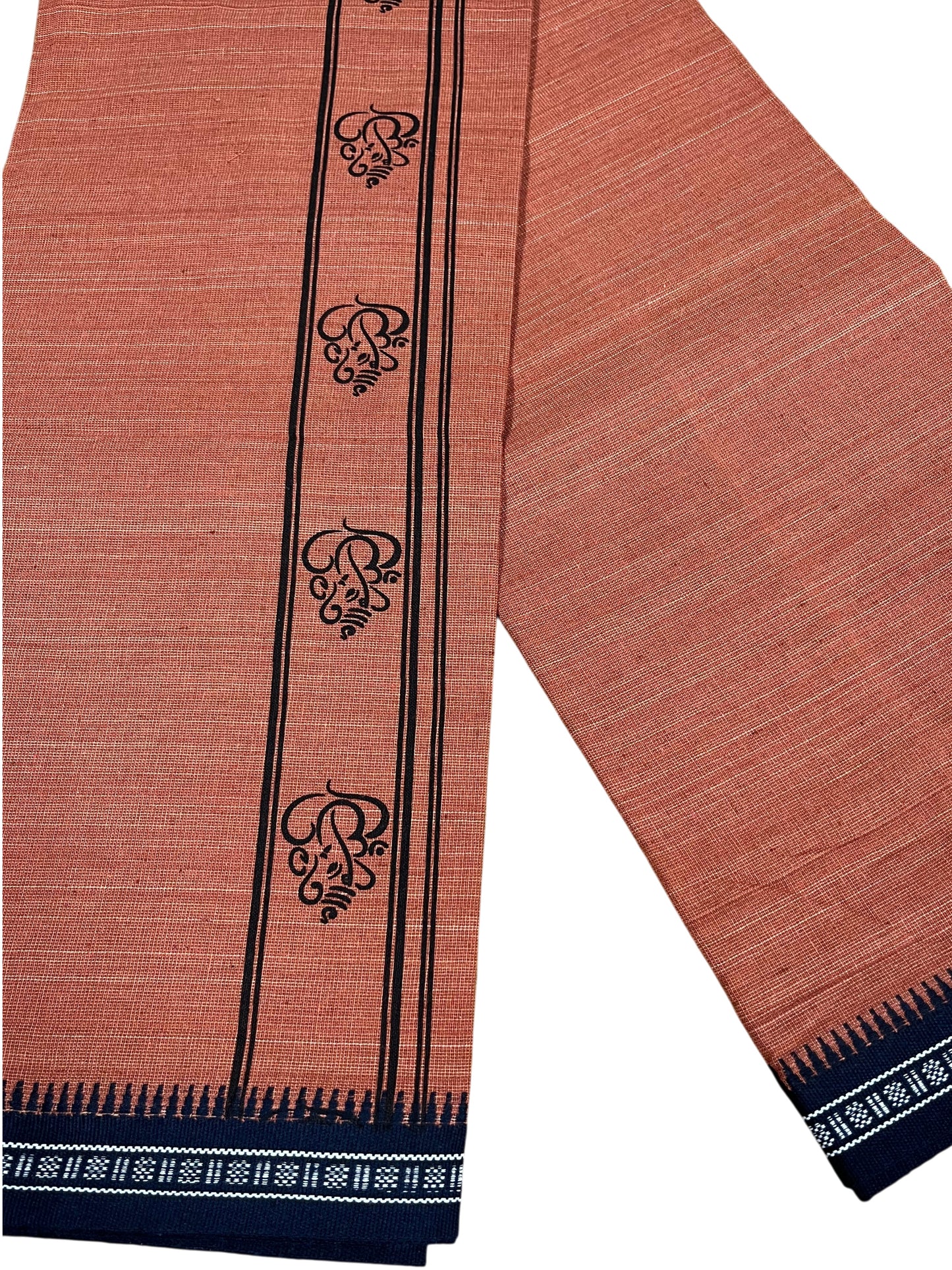 Southloom Saffron (Kaavi) Black Printed Single Mundu / Lungi (South Indian Kerala Dhoti)