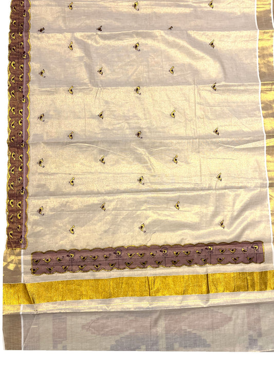 Southloom Tissue Kerala Kasavu Saree with Embroidery Design