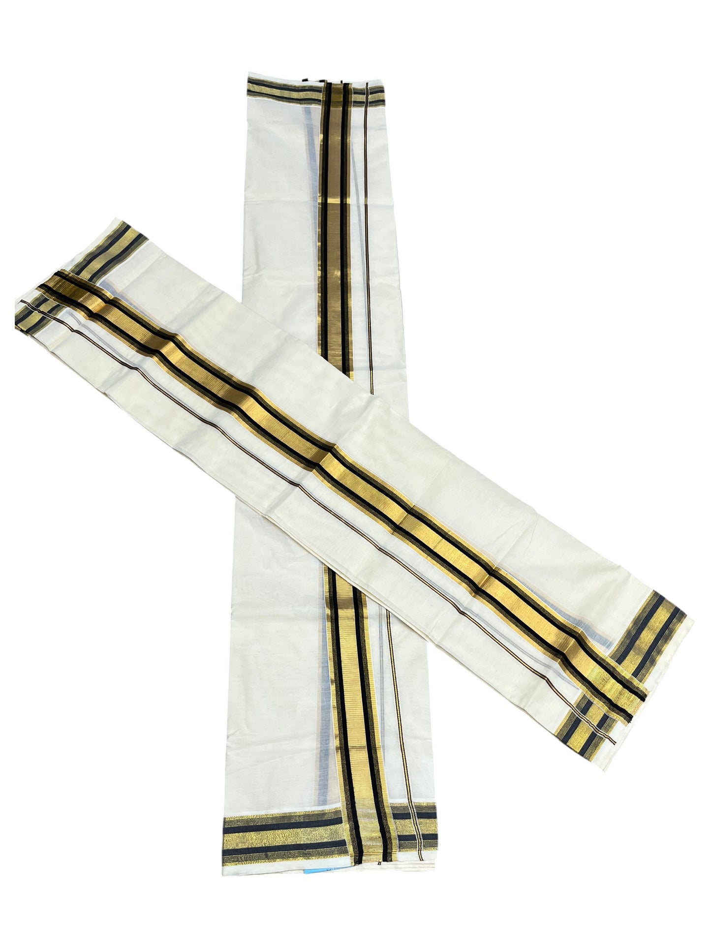 Southloom Pure Cotton Kerala  Set Mundu (Mundum Neriyathum) Single with Black and Kasavu Border 2.80 Mtrs SLKK