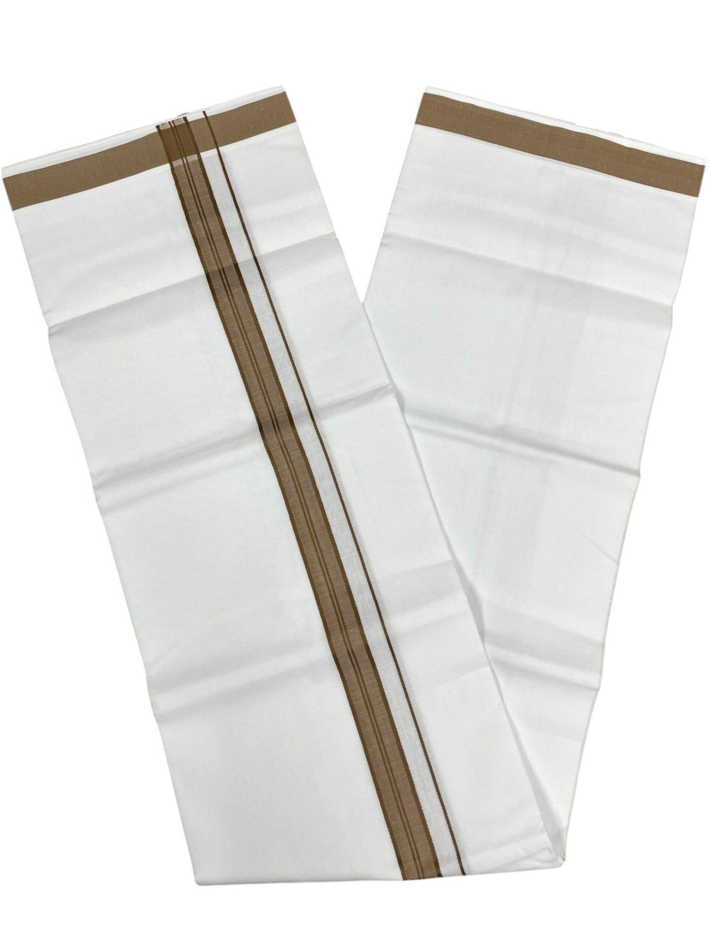 Southloom Pure White Cotton Mundu with Brown Border (South Indian Kerala Dhoti)