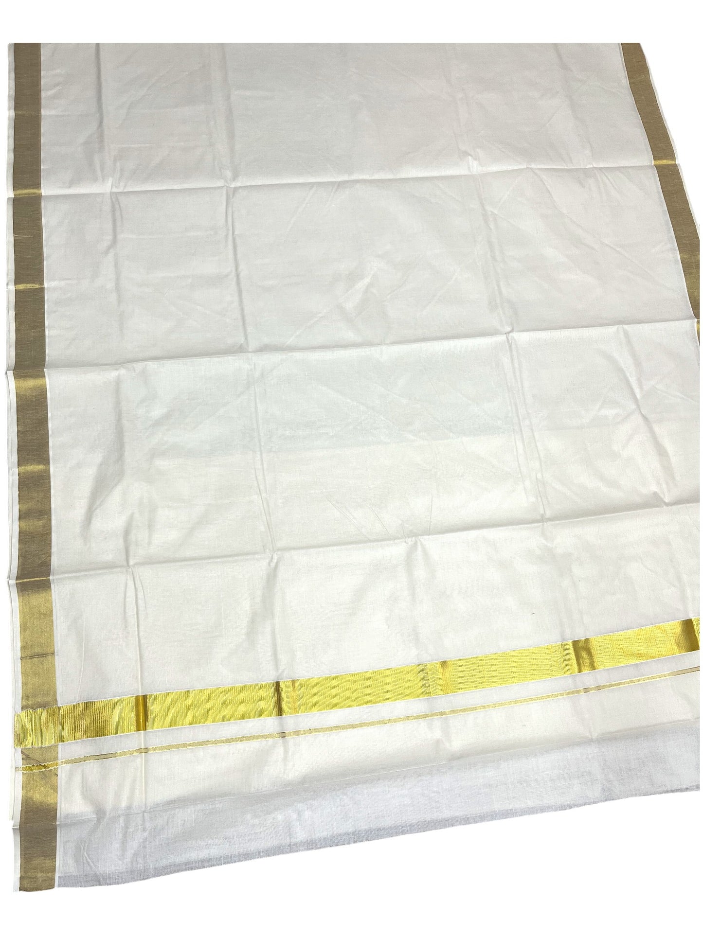 Southloom Pure Cotton Kerala Saree with 2 inch Gold Kasavu Border