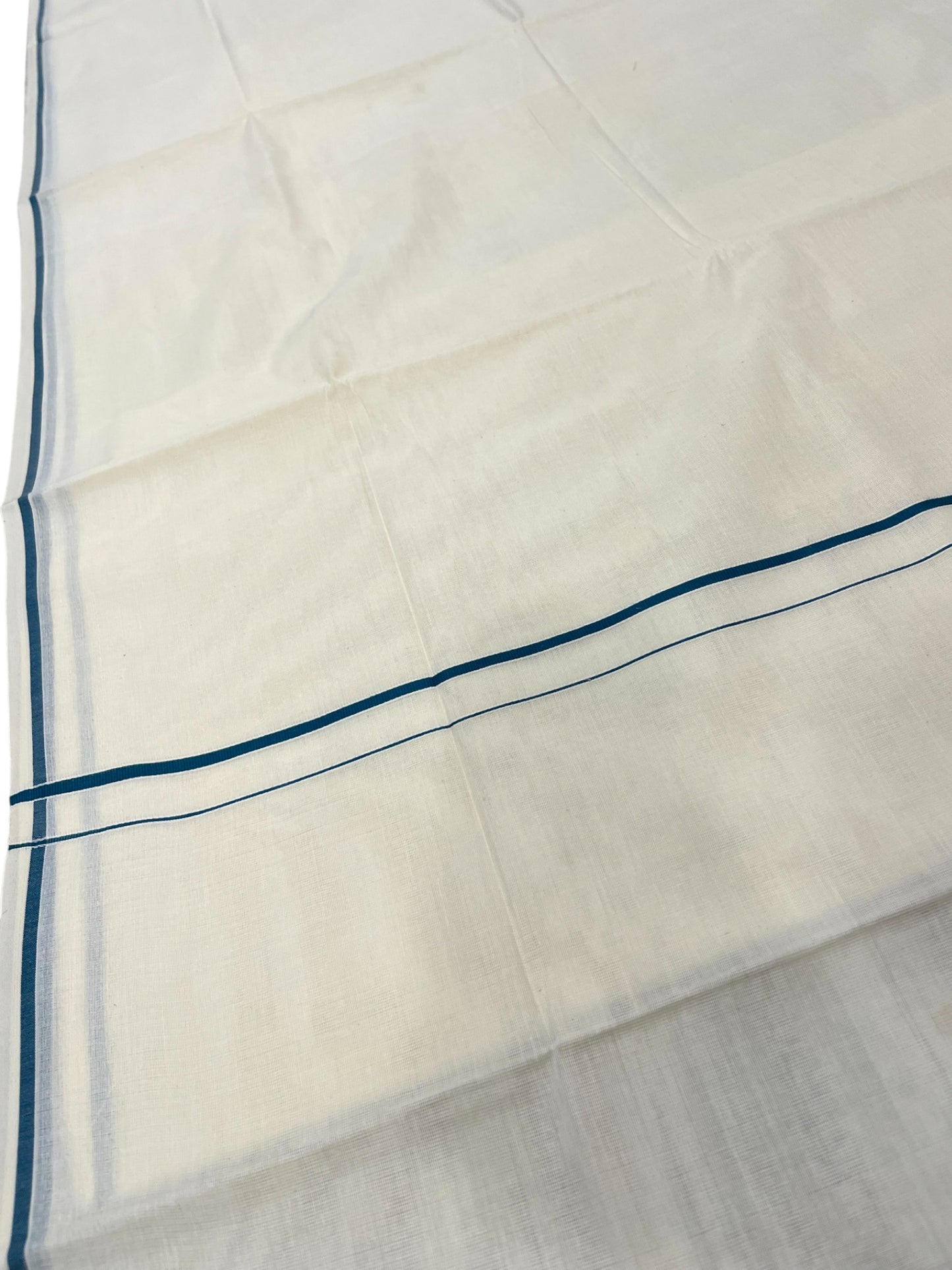 Southloom Kerala Cotton Plain Saree with Blue Puliyilakkara Border