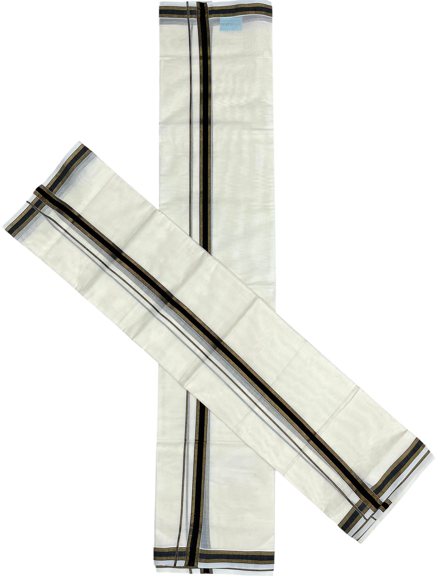 Southloom Pure Cotton Kerala Single Set Mundu (Mundum Neriyathum) with Black Kasavu Border in 2.80 Mtrs