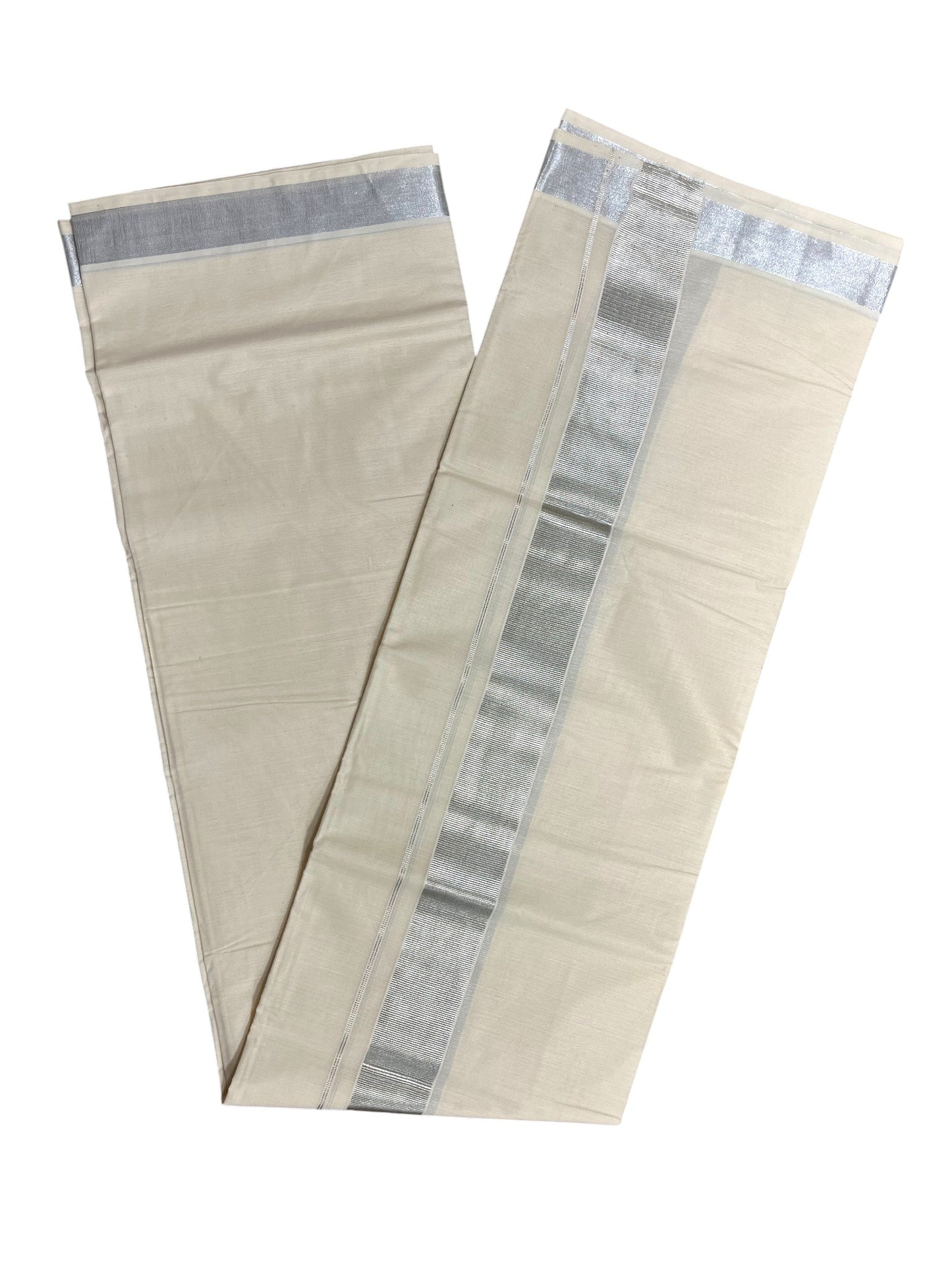 Southloom Kerala Pure Cotton Double Mundu with Silver Kara and Silver Border (South Indian Dhoti)