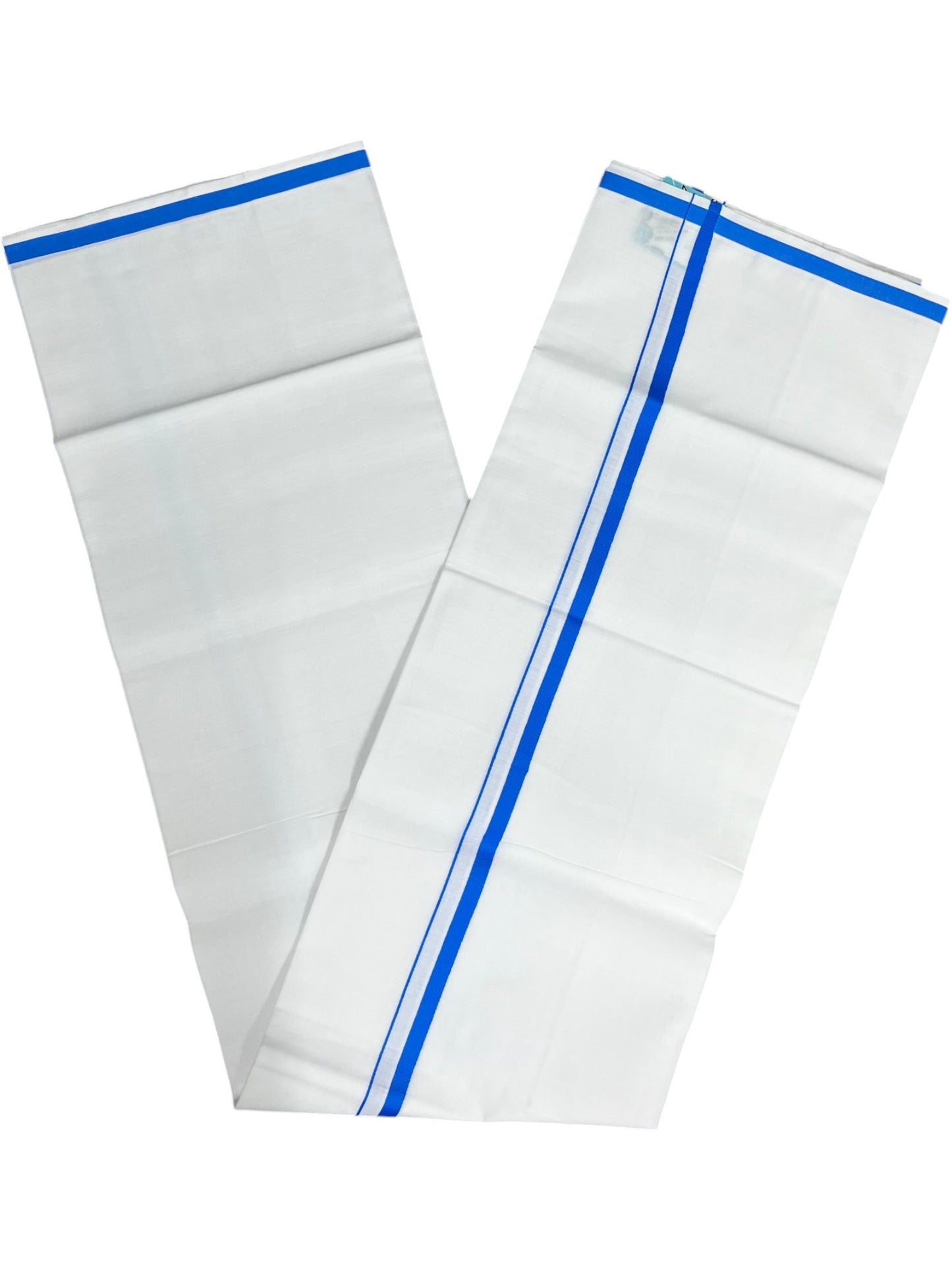 Southloom Pure White Cotton Single Mundu with Blue Border (South Indian Kerala Dhoti)