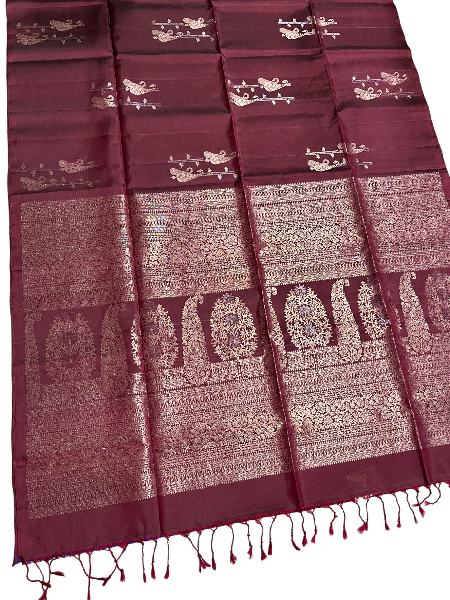 Southloom Pure Handloom Bridal Kanchipuram Silk Saree with Korvai Work (Maroon)