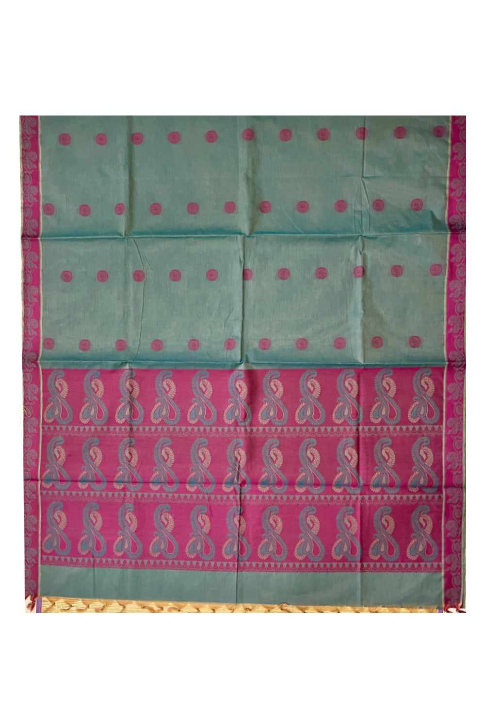 Southloom Greenish Grey Cotton Saree with Woven Designs