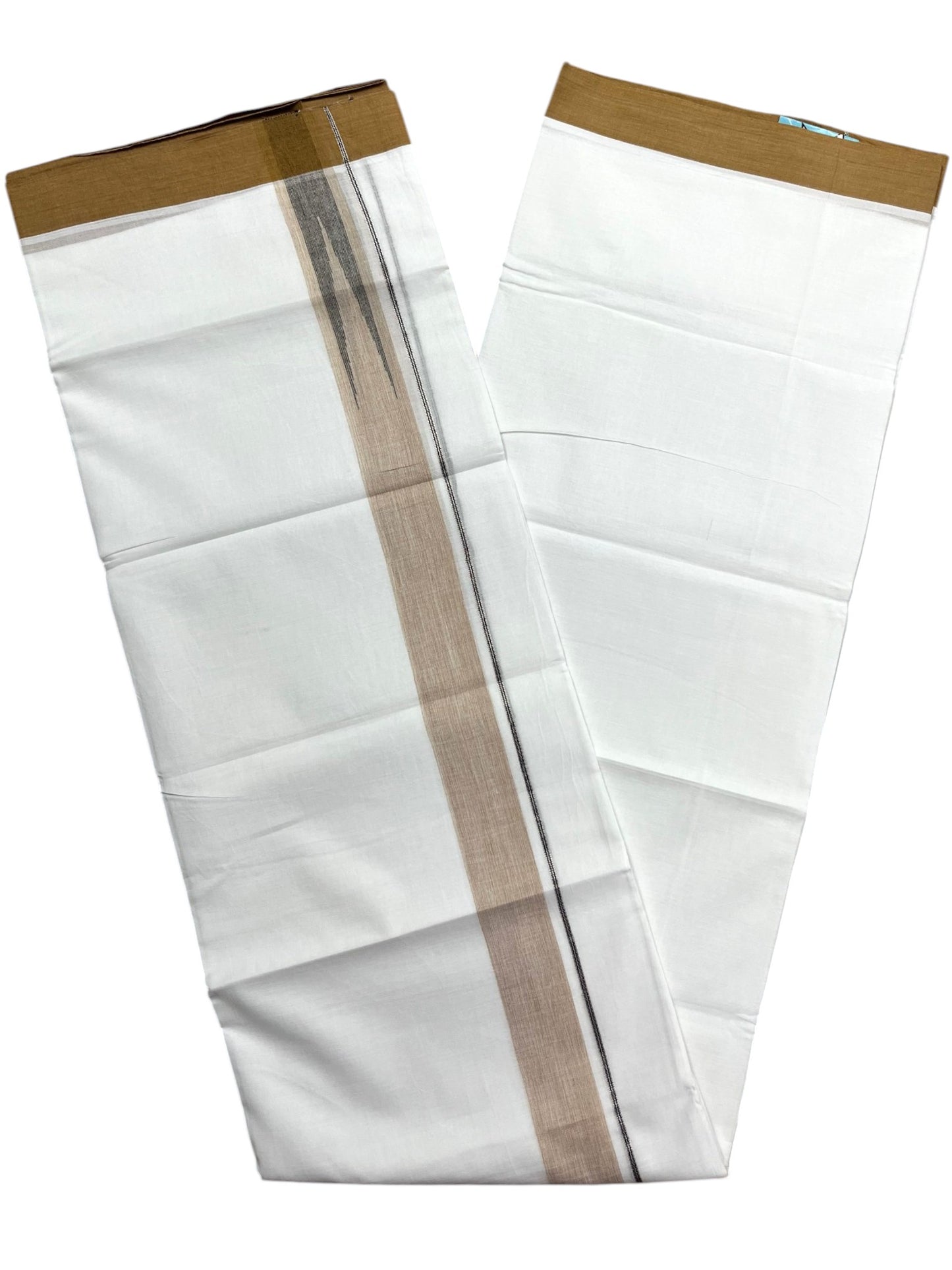 Southloom Pure White Cotton Mundu with Mustard Yellow Border (South Indian Kerala Dhoti)