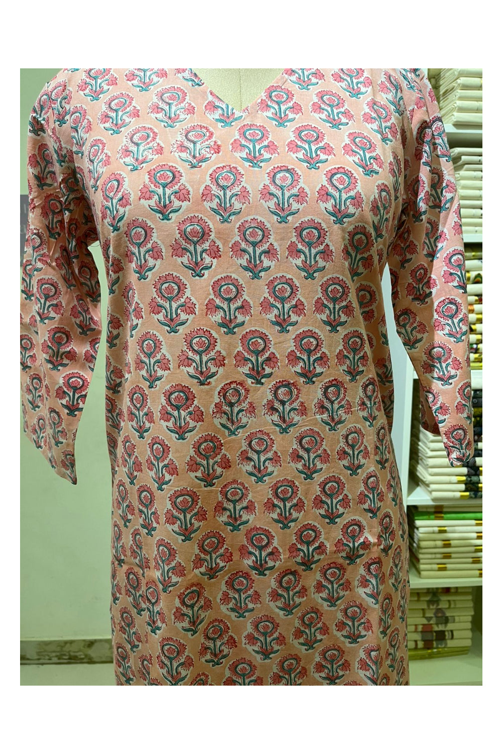 Southloom Stitched Cotton Kurti in Pink Printed Designs