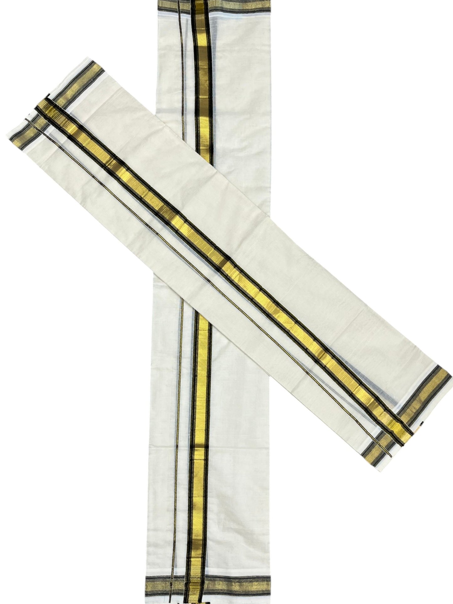 Kerala Cotton Set Mundu (Mundum Neriyathum) with Kasavu and Black Border 2.80 Mtrs SLKK SL470