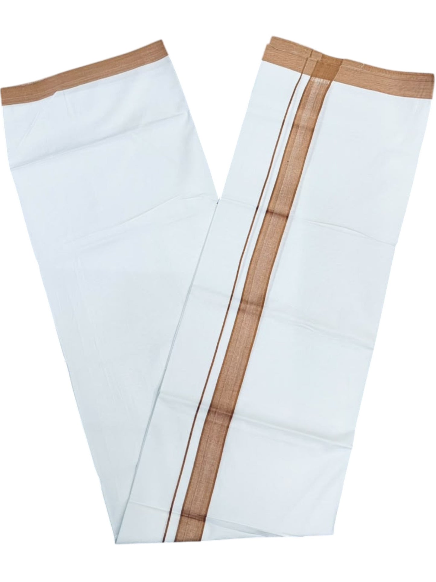 Southloom Pure White Single Cotton Mundu with Brown Border (South Indian Kerala Dhoti)
