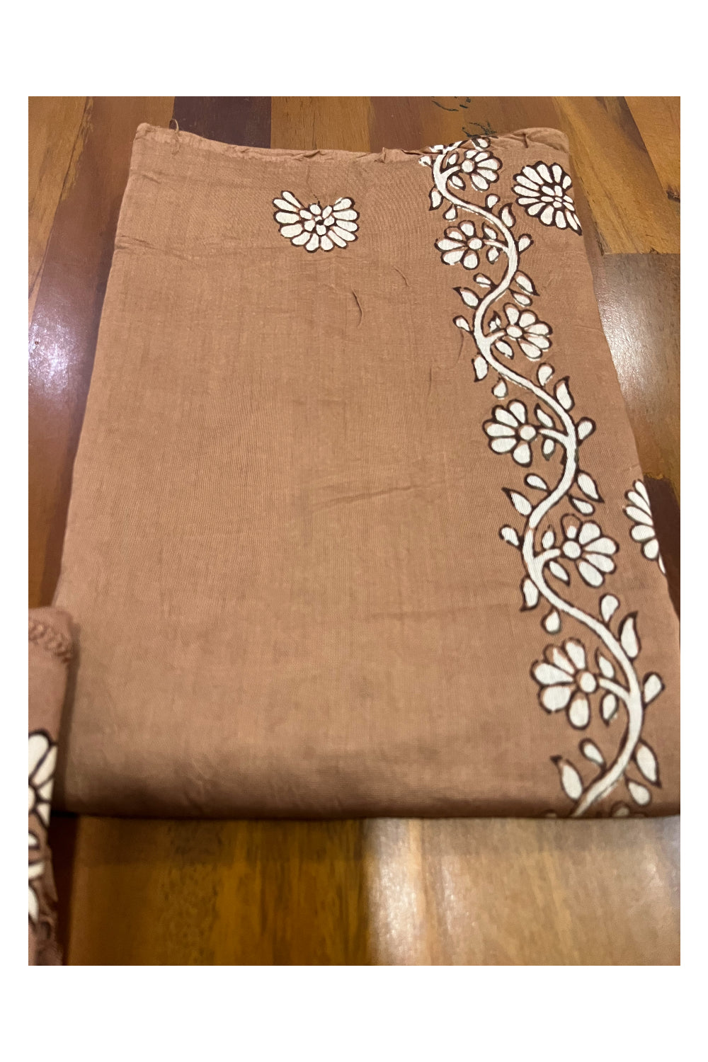 Southloom™ Cotton Brown Churidar Salwar Suit Material with Hacoba Designs