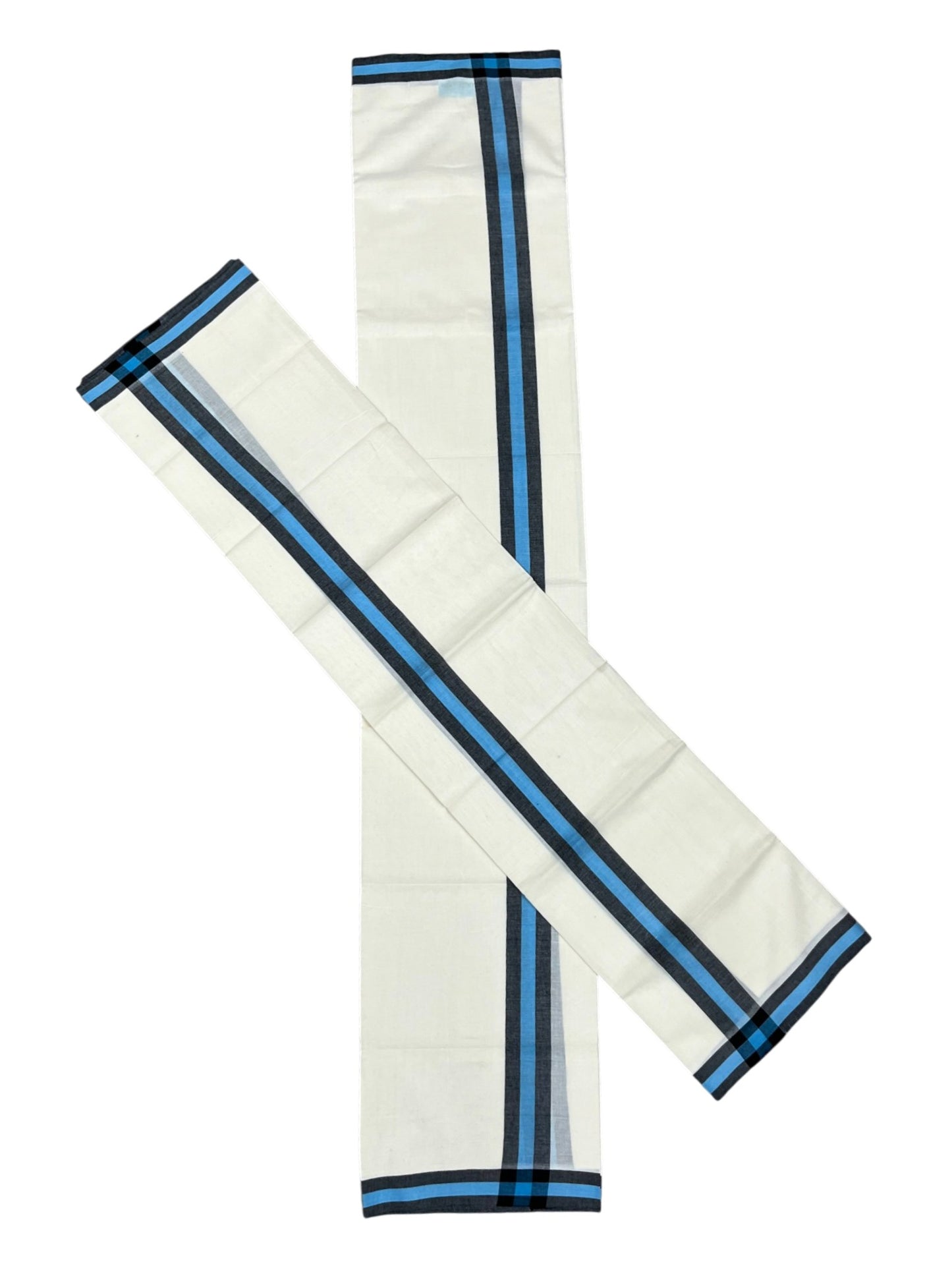 Southloom Pure Cotton Kerala Single Mulloth Set Mundu (Mundum Neriyathum) Black & Blue Border in 2.50 Mtrs SL243