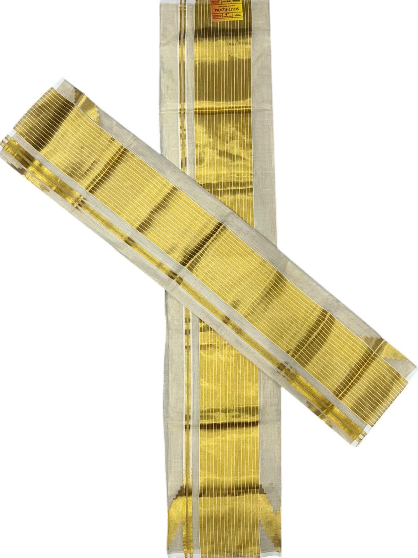 Southloom Premium Tissue Handloom Set Mundu with Chuttikara Kasavu And Golden Border (2.80 Mtr)
