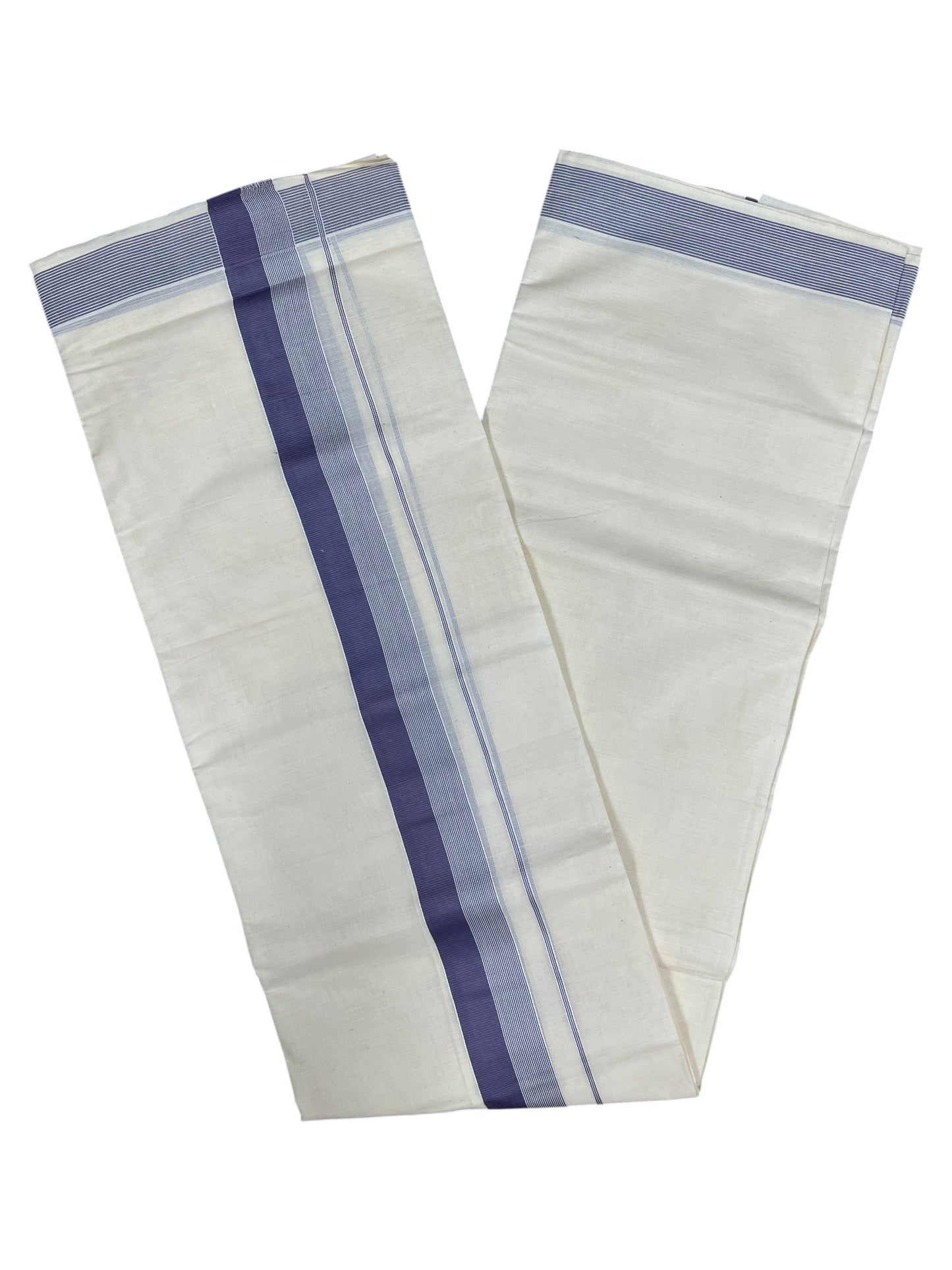 Southloom Kerala Pure Cotton Double Mundu with Lavender Lines And Lavender Border (South Indian Kerala Dhoti)