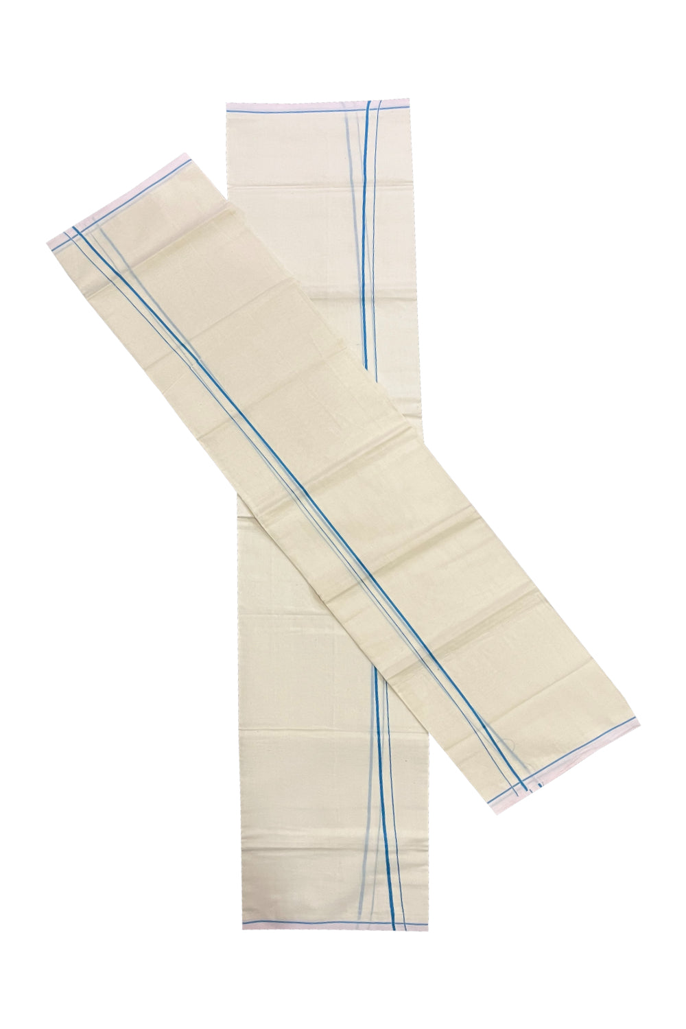 Kerala Cotton Mundum Neriyathum Single (Set Mundu) with Blue Eerkkil Kara