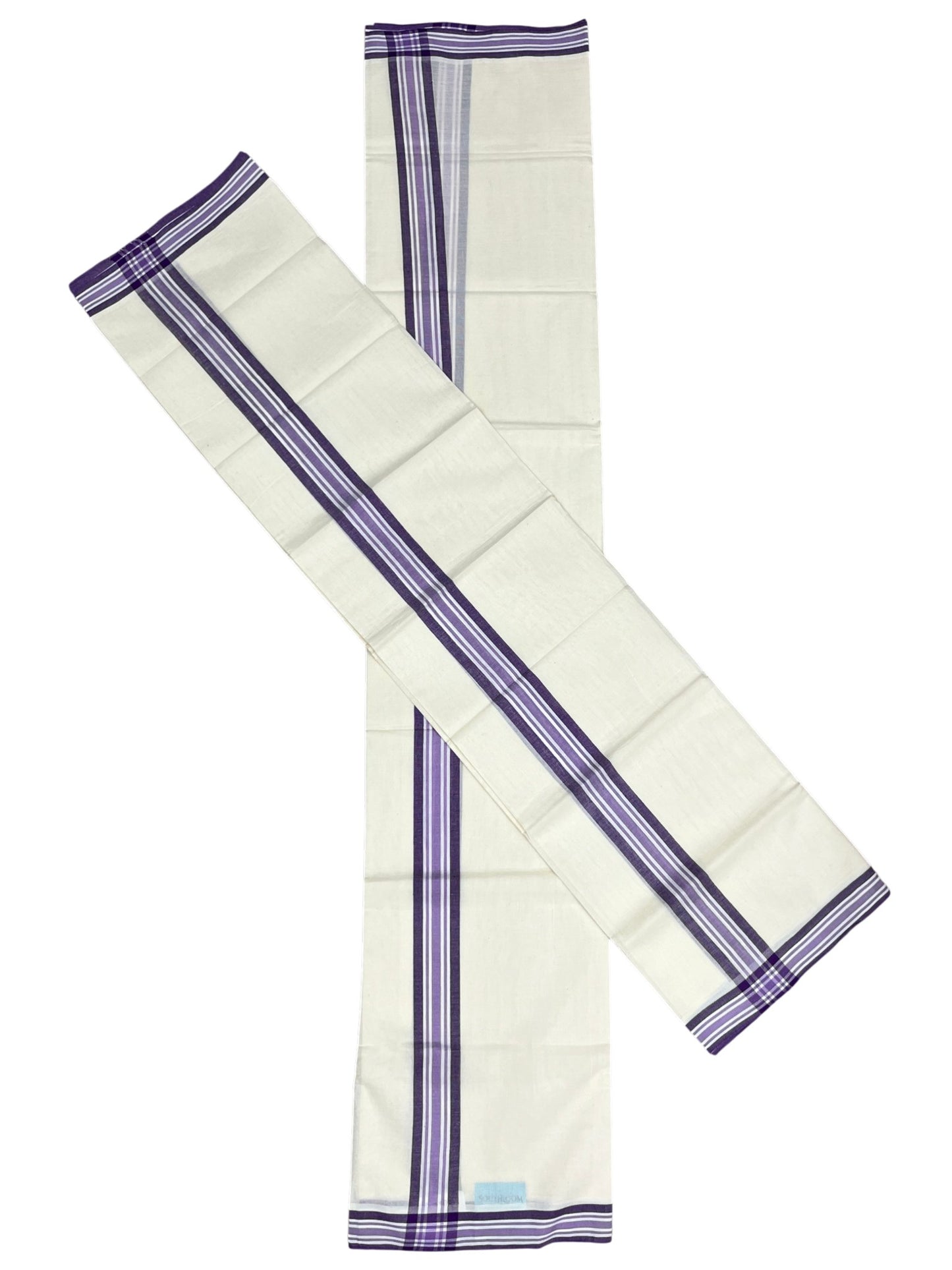 Southloom Pure Cotton Kerala Single Mulloth Set Mundu (Mundum Neriyathum) Lavender Border in 2.50 mtrs SL243