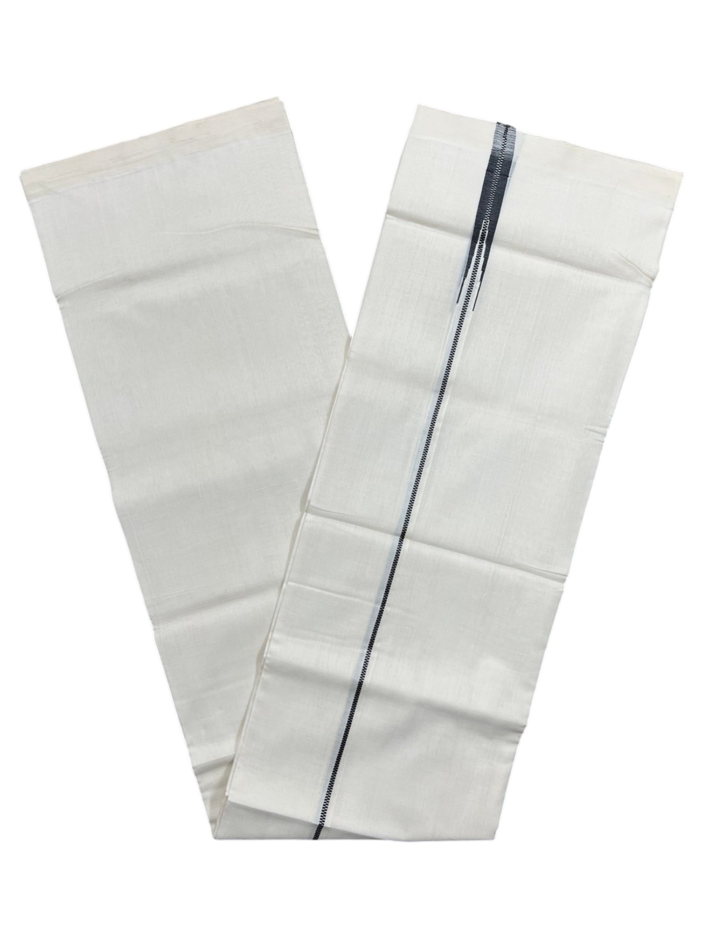Southloom Premium Handloom Cotton Double Mundu with Black Chutti Kara Border