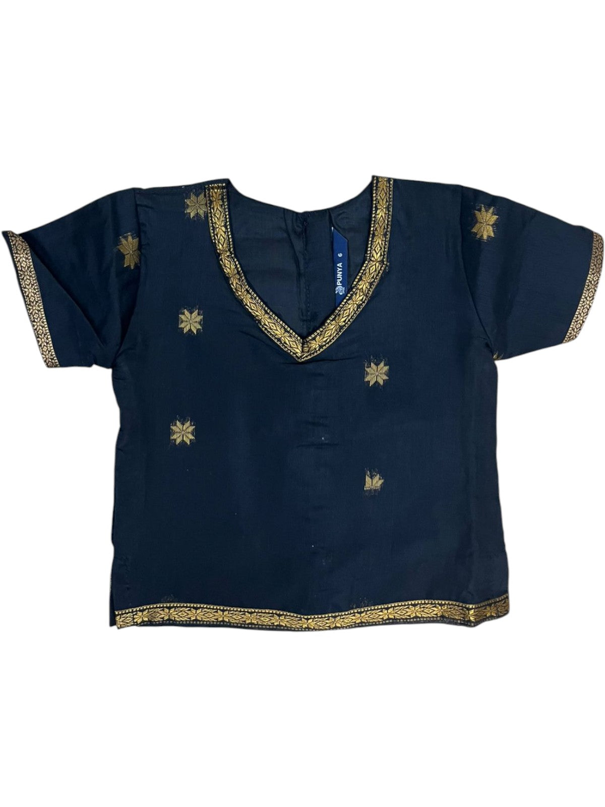 Southloom Kerala Cotton Kasavu Pavada Blouse with for Kids Black