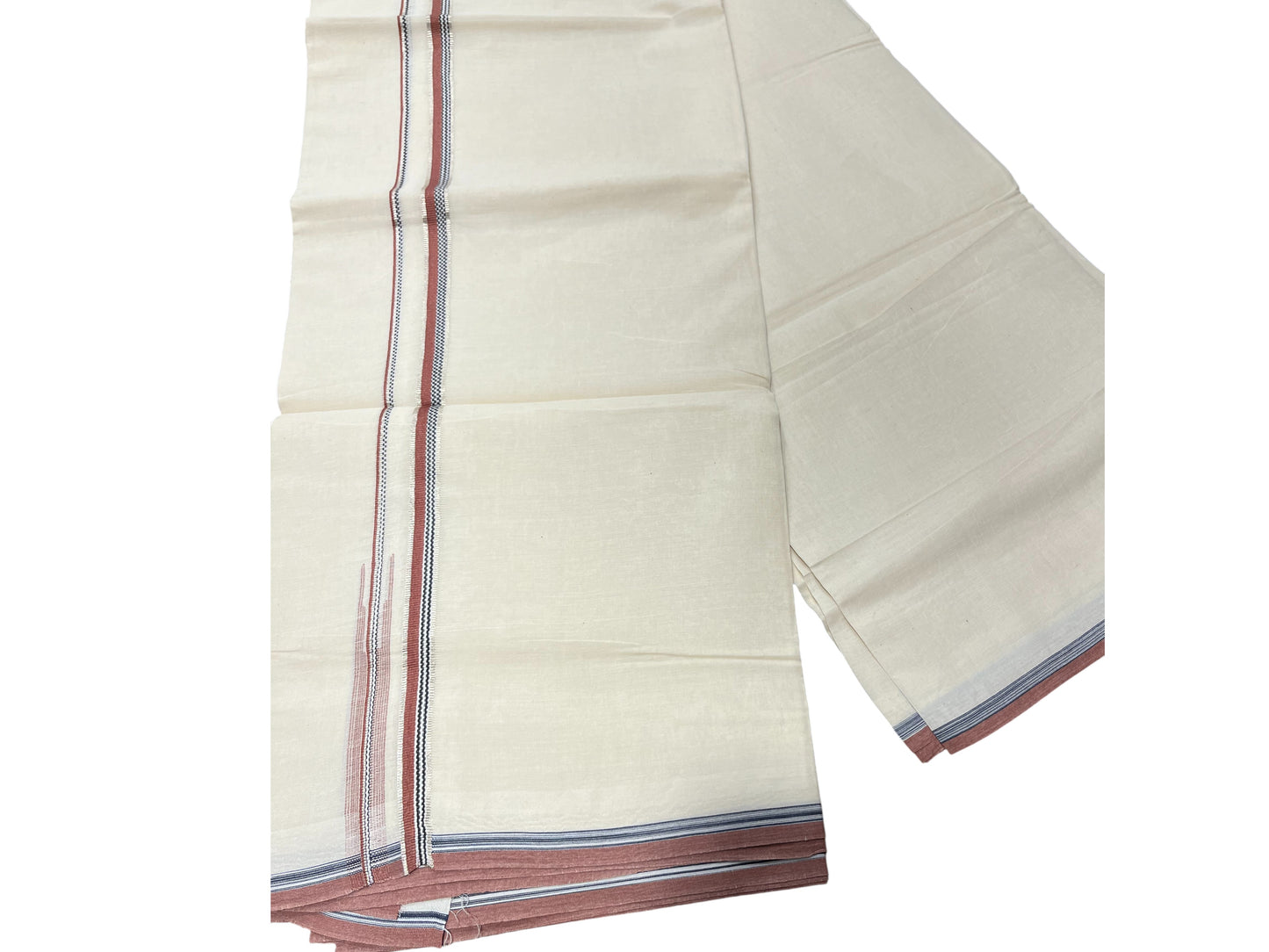 Southloom Pure Cotton Mundu with silver and brown Border (South Indian Kerala Dhoti)