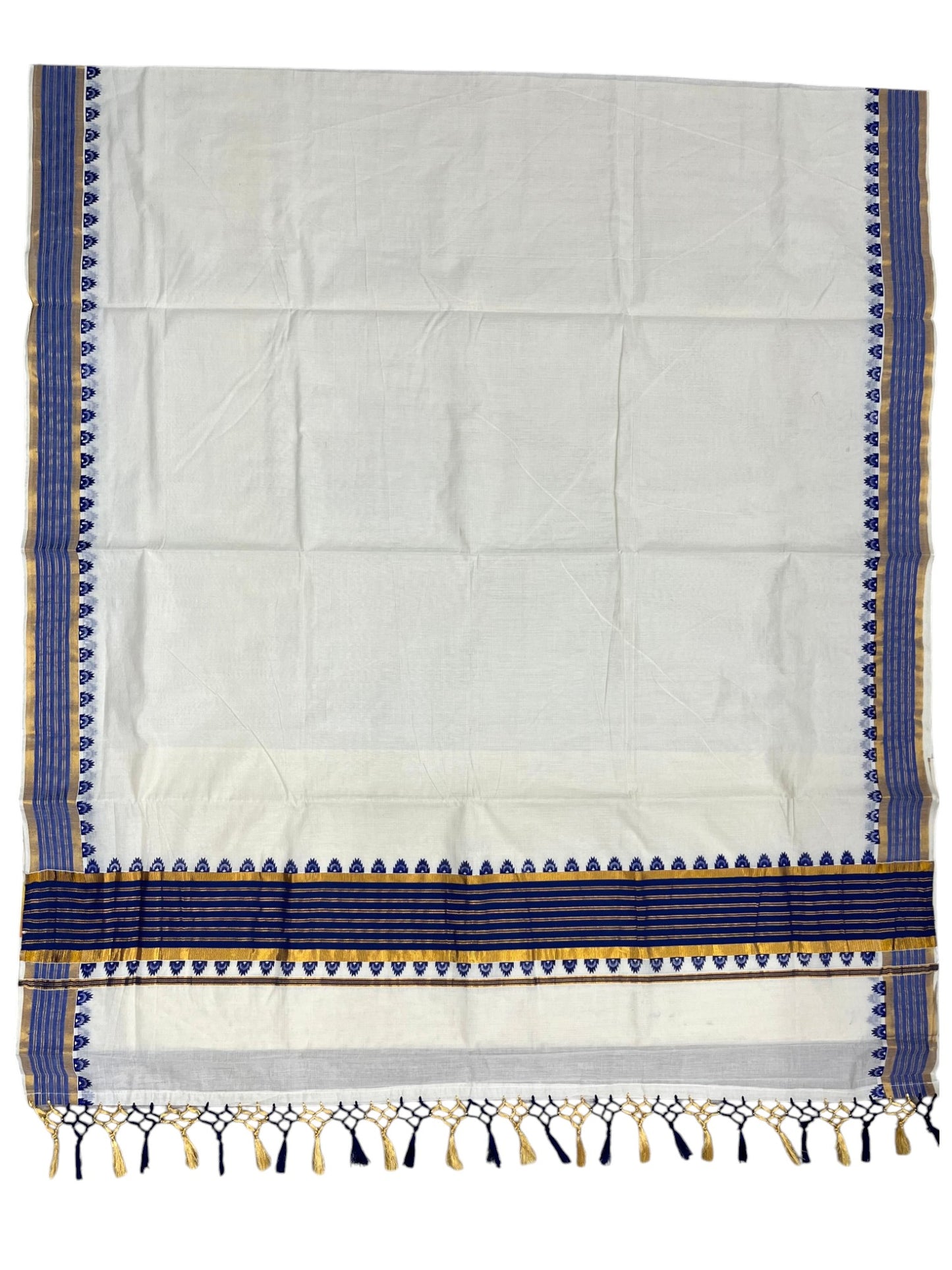 Southloom Cotton Kerala Kasavu Saree with Temple Design Border in Blue
