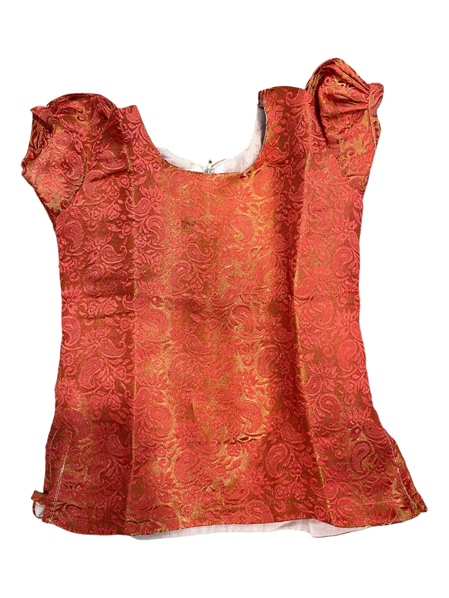 Southloom Kerala Tissue Kasavu Pavada Blouse with Embroidery Work for Kids