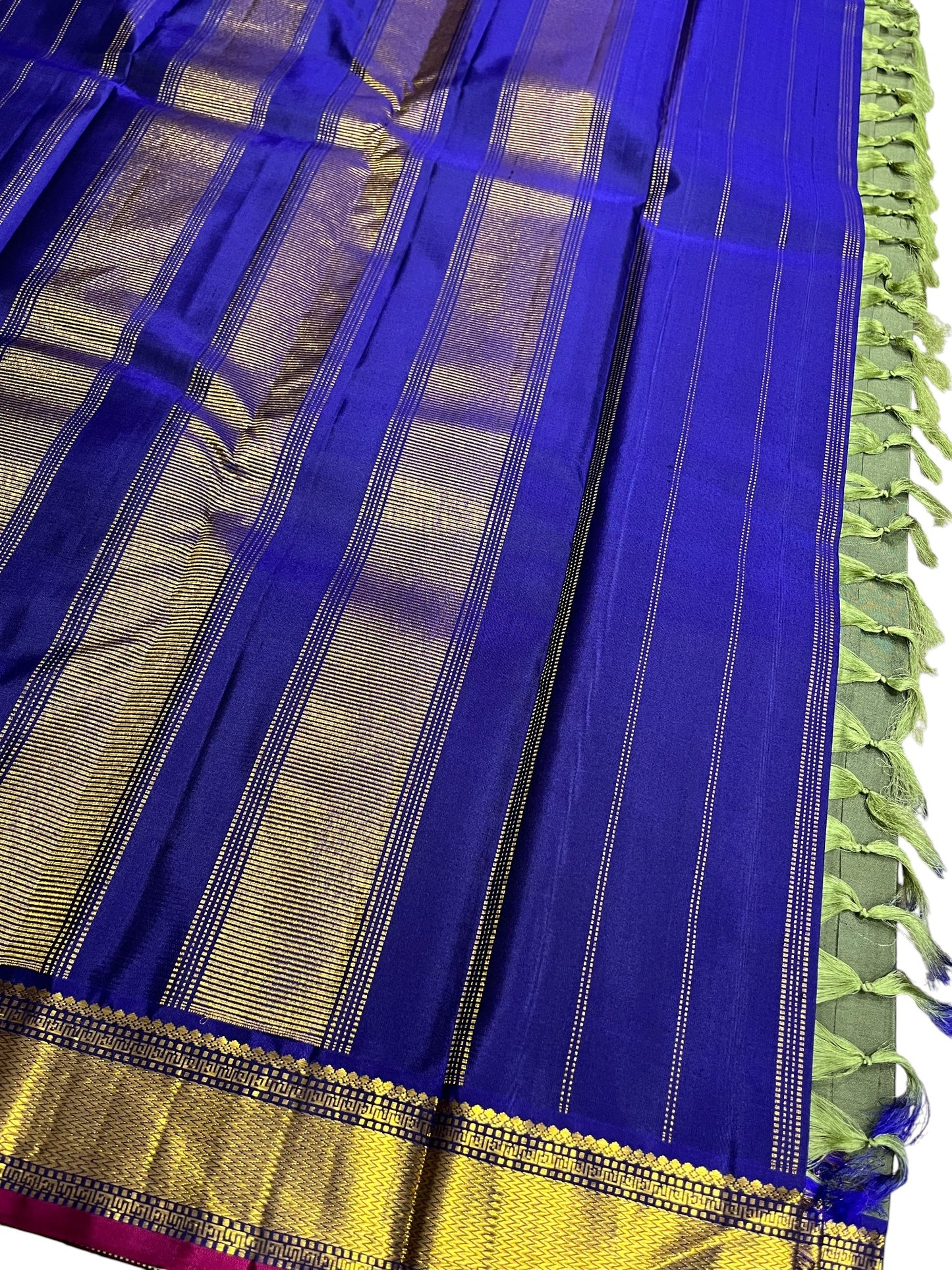 Southloom Pure Handloom Bridal Kanchipuram Silk Saree with Korvai Work (Green & Blue)