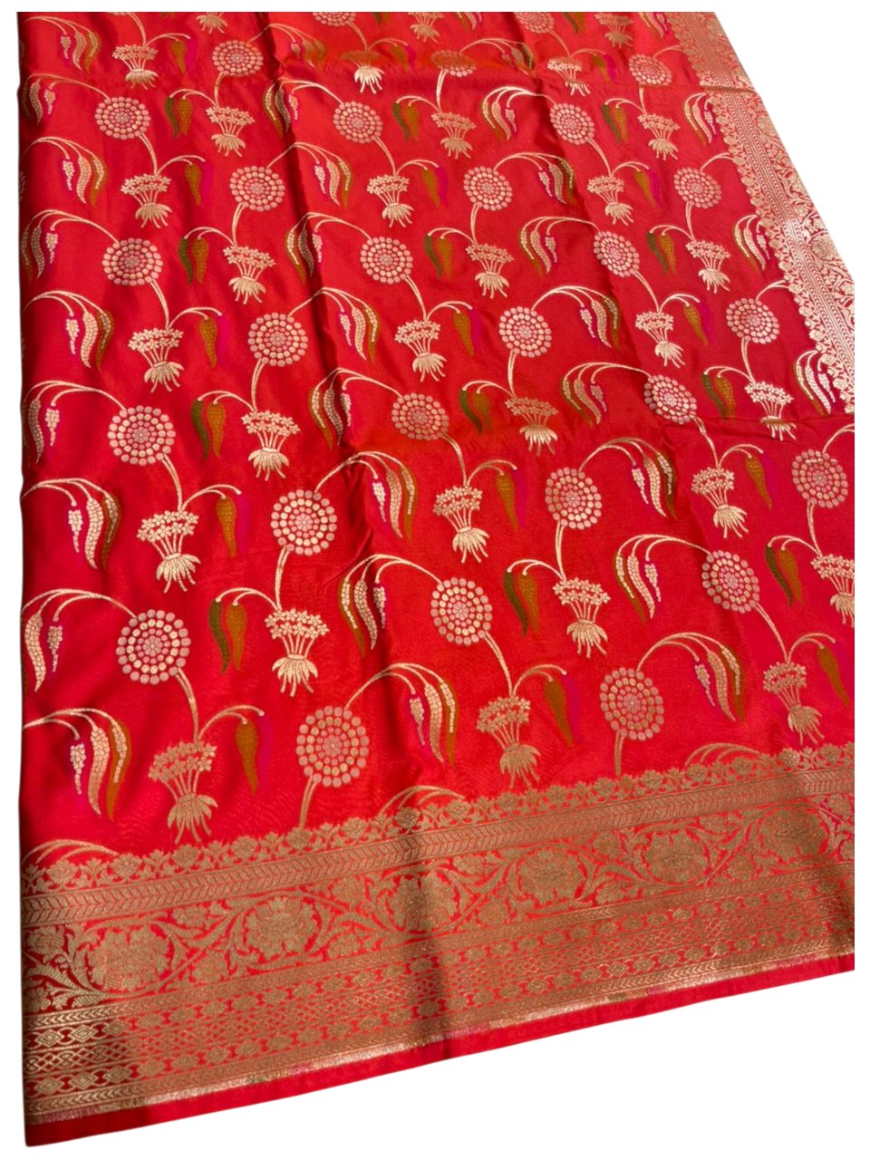 Southloom Pure Banarasi Silk Saree with Woven Work on Body and Borders (Pink & Orange)