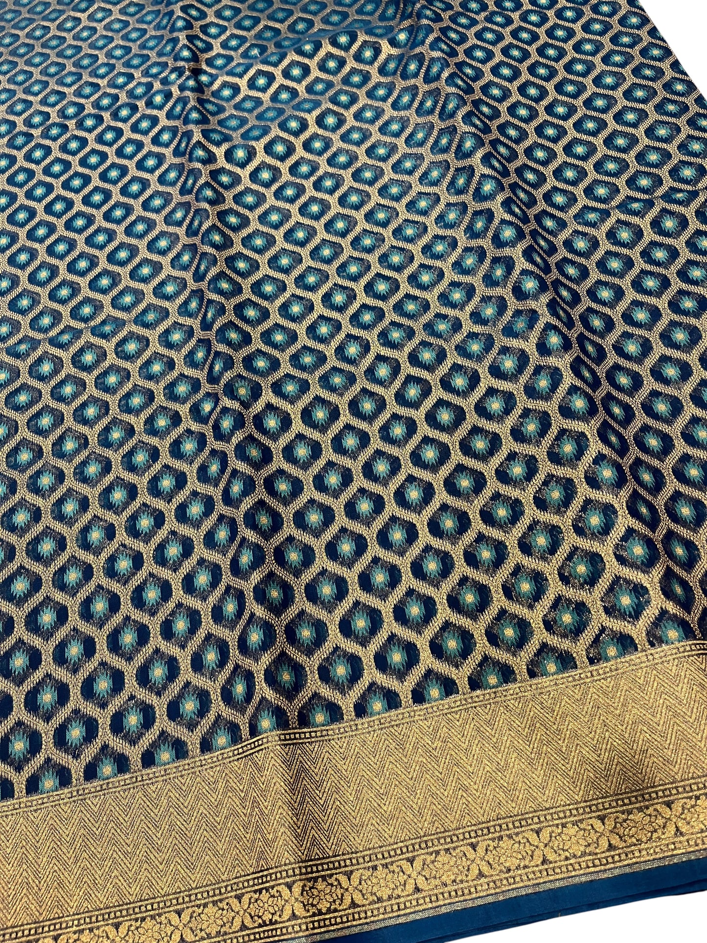 Southloom Cotton Banarasi Silk Saree with Woven Work on Body and Borders (Blue)