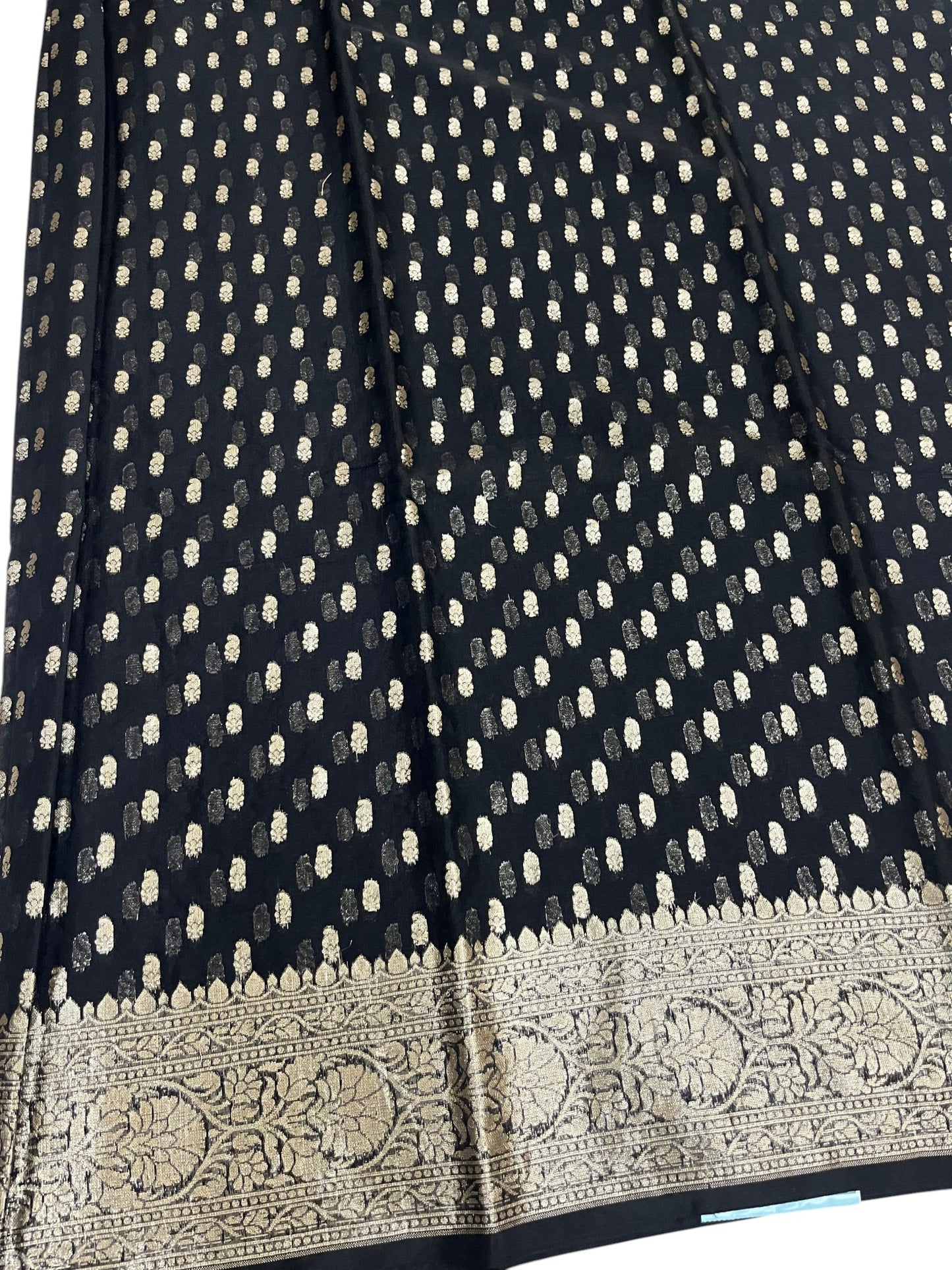 Southloom Cotton Banarasi Silk Saree with Woven Work on Body and Borders (Black)