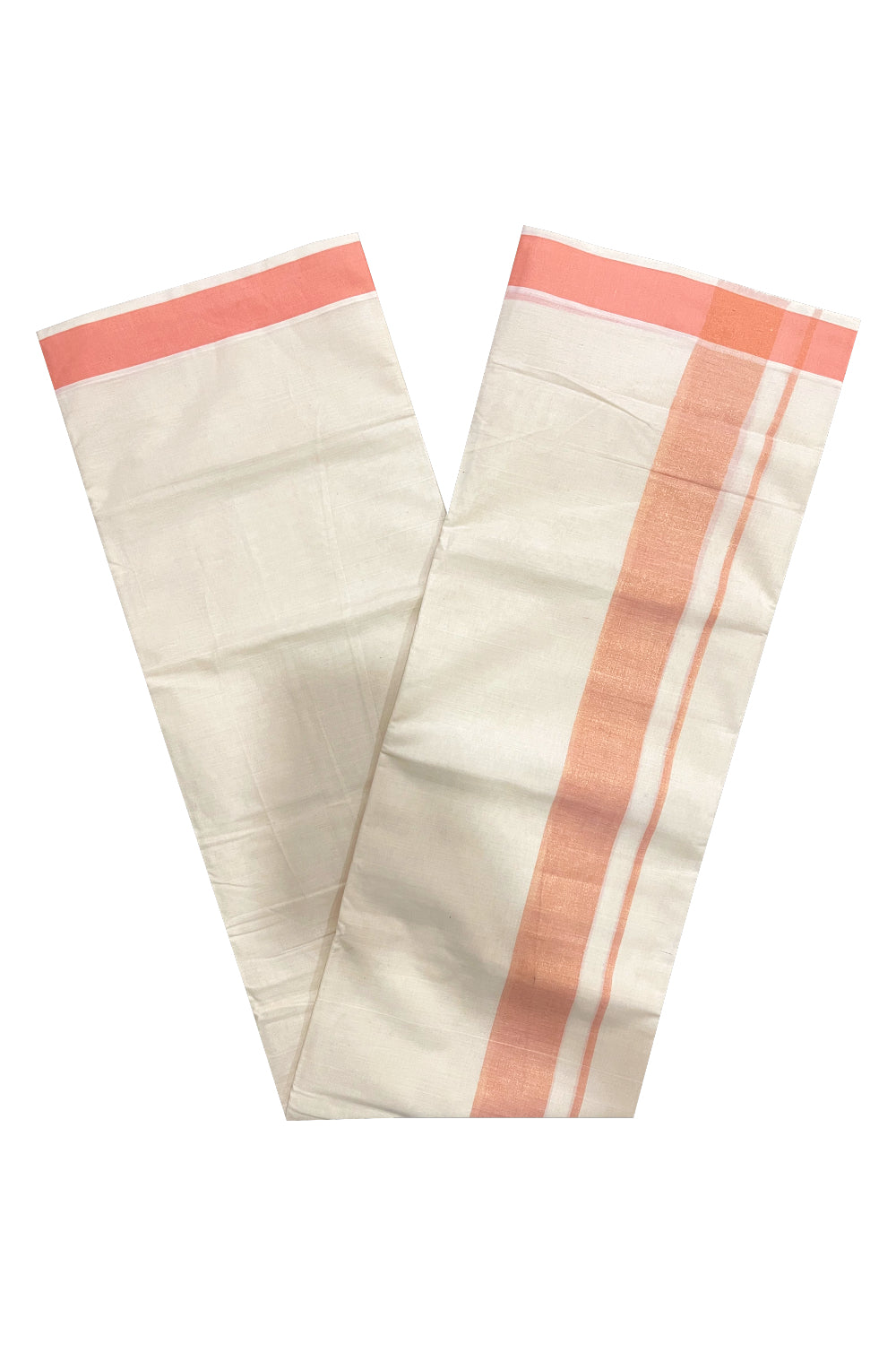 Pure Cotton Kerala Double Mundu with Peach Kasavu Kara (Onam Mundu 2023)