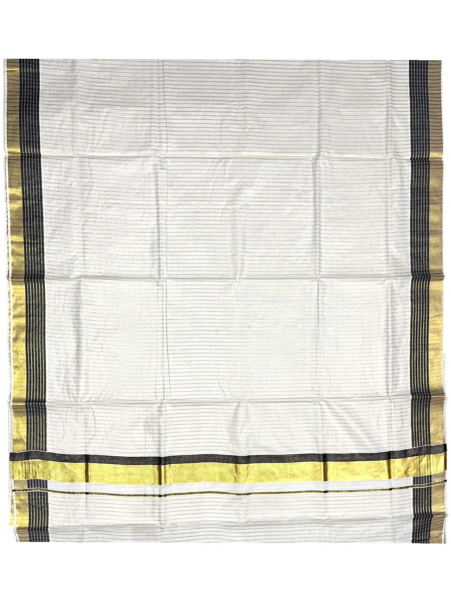 Southloom Pure Cotton Kerala Kasavu Lines Design Saree with Black Border