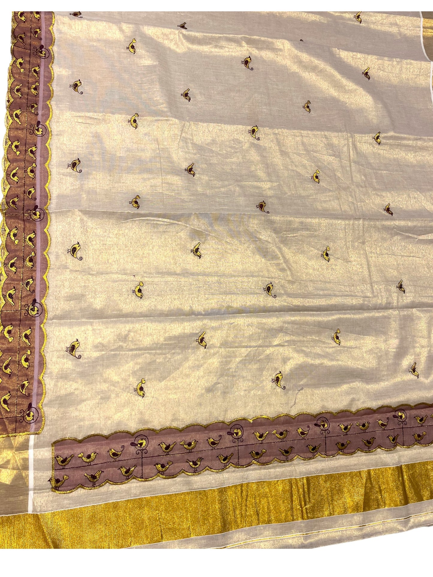 Southloom Tissue Kerala Kasavu Saree with Embroidery Design