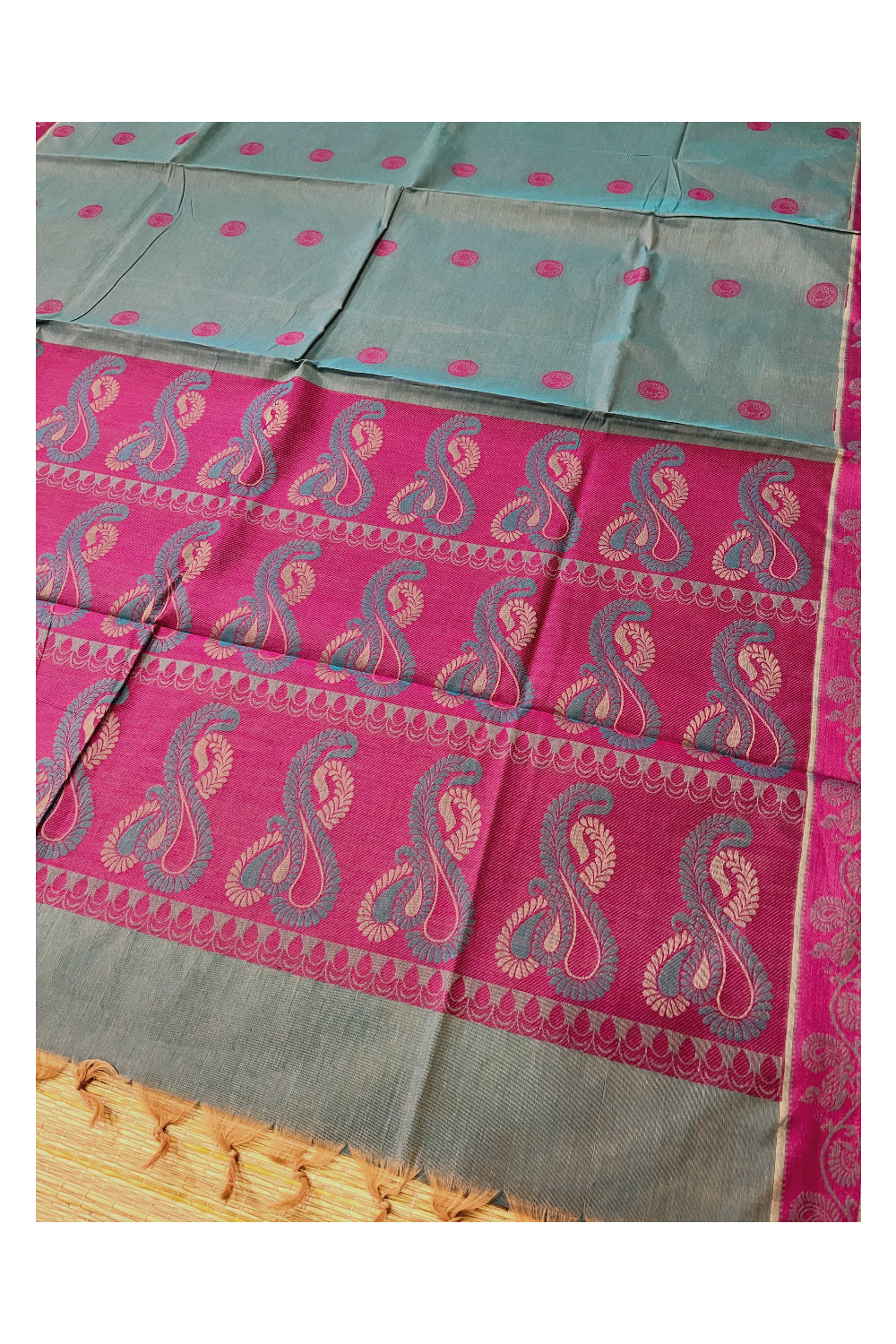 Southloom Greenish Grey Cotton Saree with Woven Designs