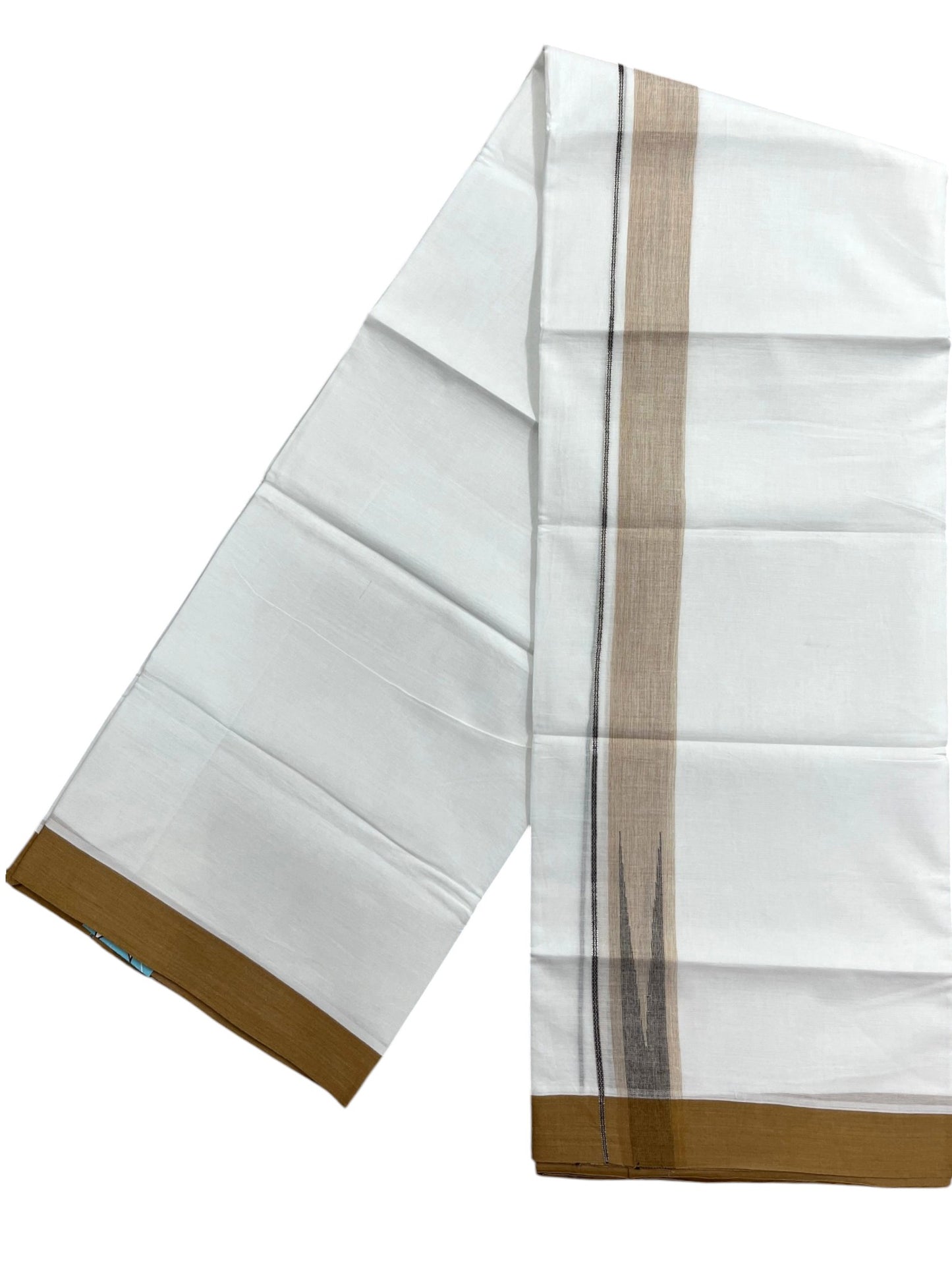 Southloom Pure White Cotton Mundu with Mustard Yellow Border (South Indian Kerala Dhoti)