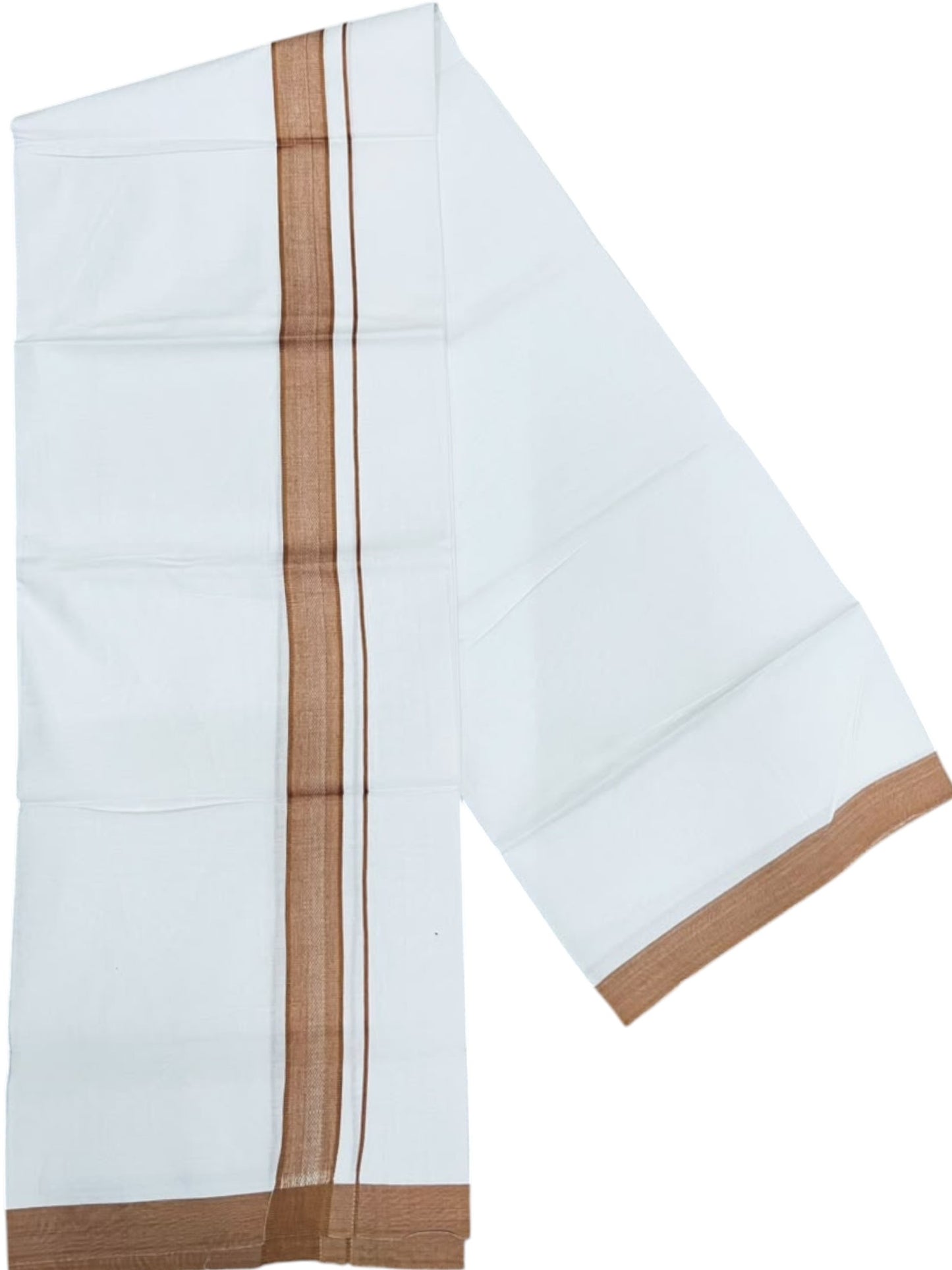Southloom Pure White Single Cotton Mundu with Brown Border (South Indian Kerala Dhoti)