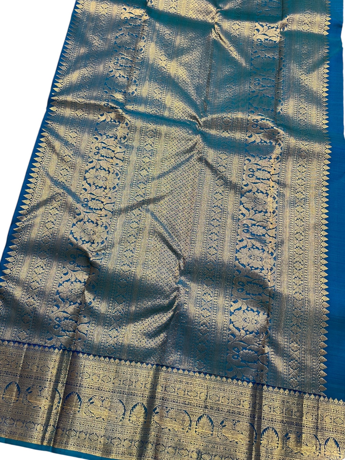 Southloom Premium Bridal Handloom Kanchipuram Silk Saree With Butta Works (Blue)