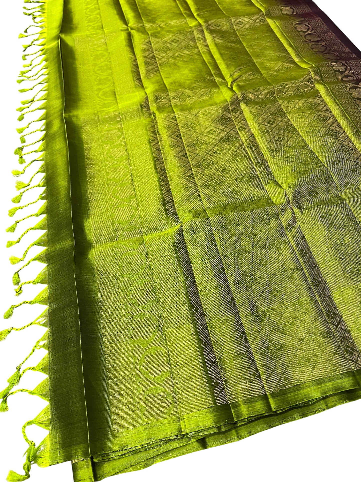 Southloom Pure Handloom Kanchipuram Silk Saree with Butta Work (Purple & Green)