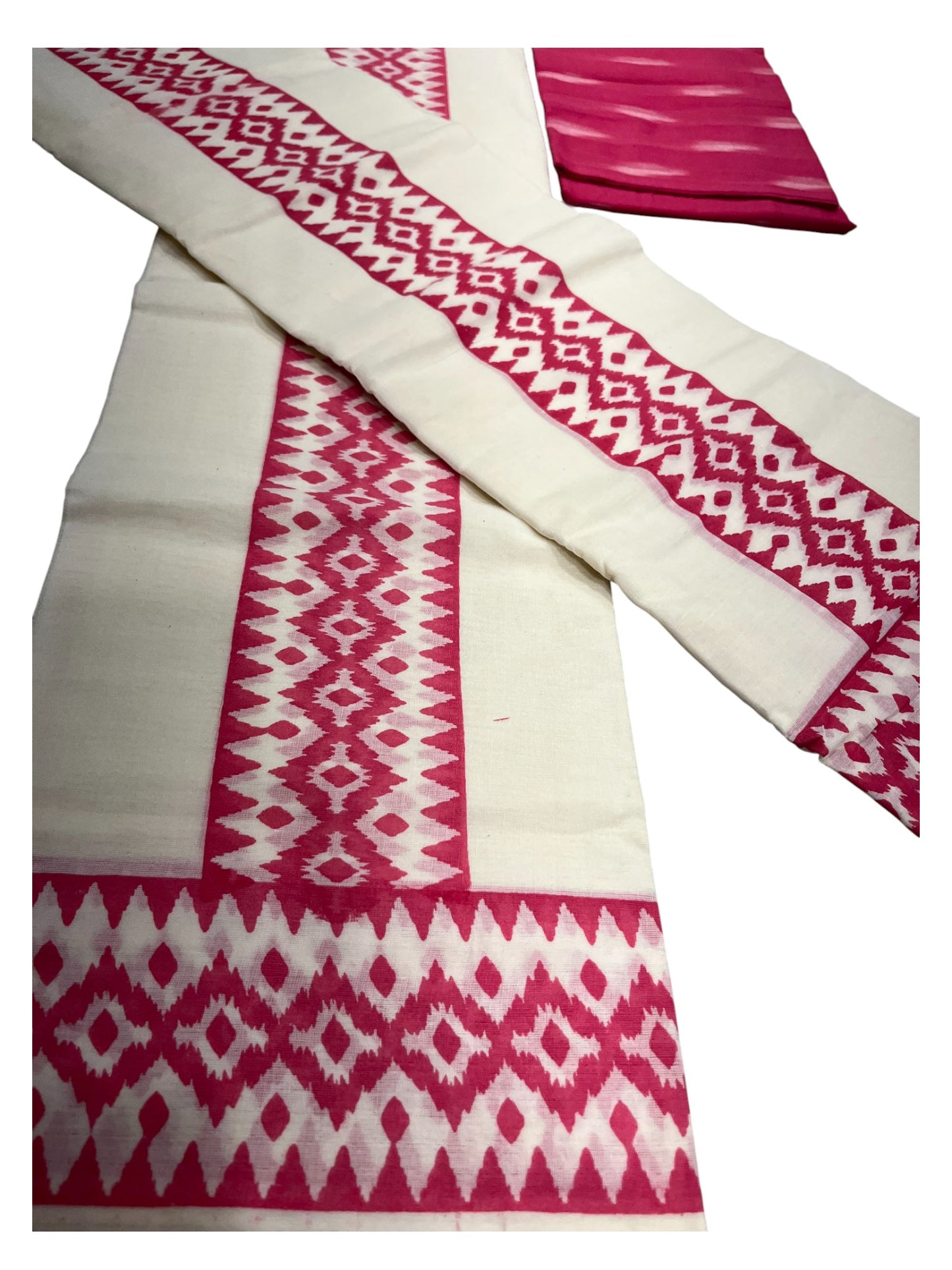 Southloom Ikat Design pink Printed Set Mundu with Blouse Piece 2.80Mtrs
