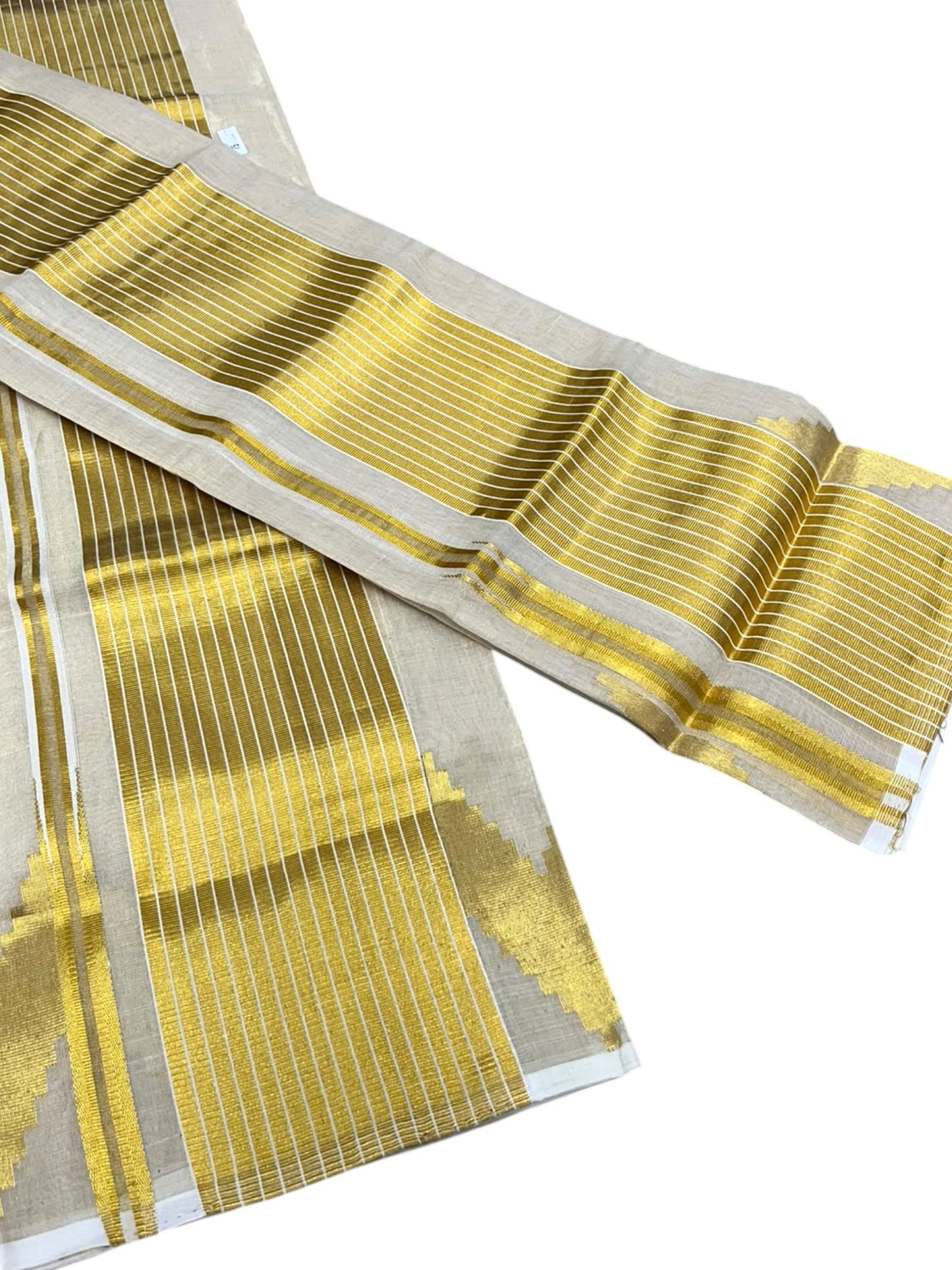 Southloom Premium Tissue Handloom Set Mundu with Chuttikara Kasavu And Golden Border (2.80 Mtr)