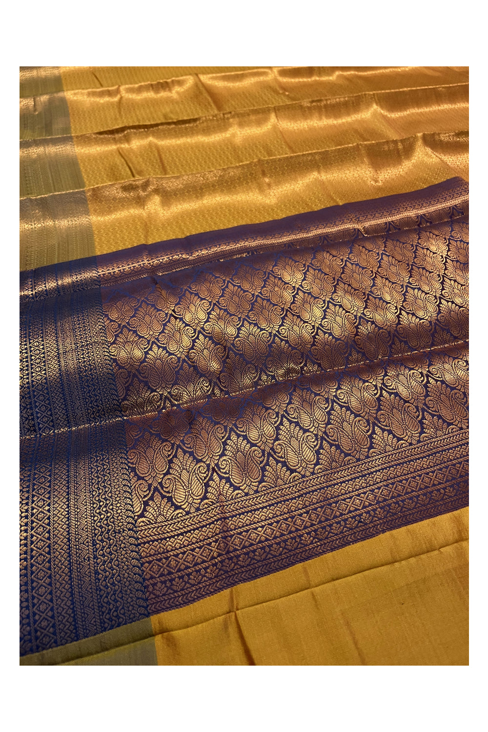 Southloom Premium Semi Silk Zari Work Brocade Saree in Yellow Bridal with Matching Pallu (Kanchipuram Pattu Saree)