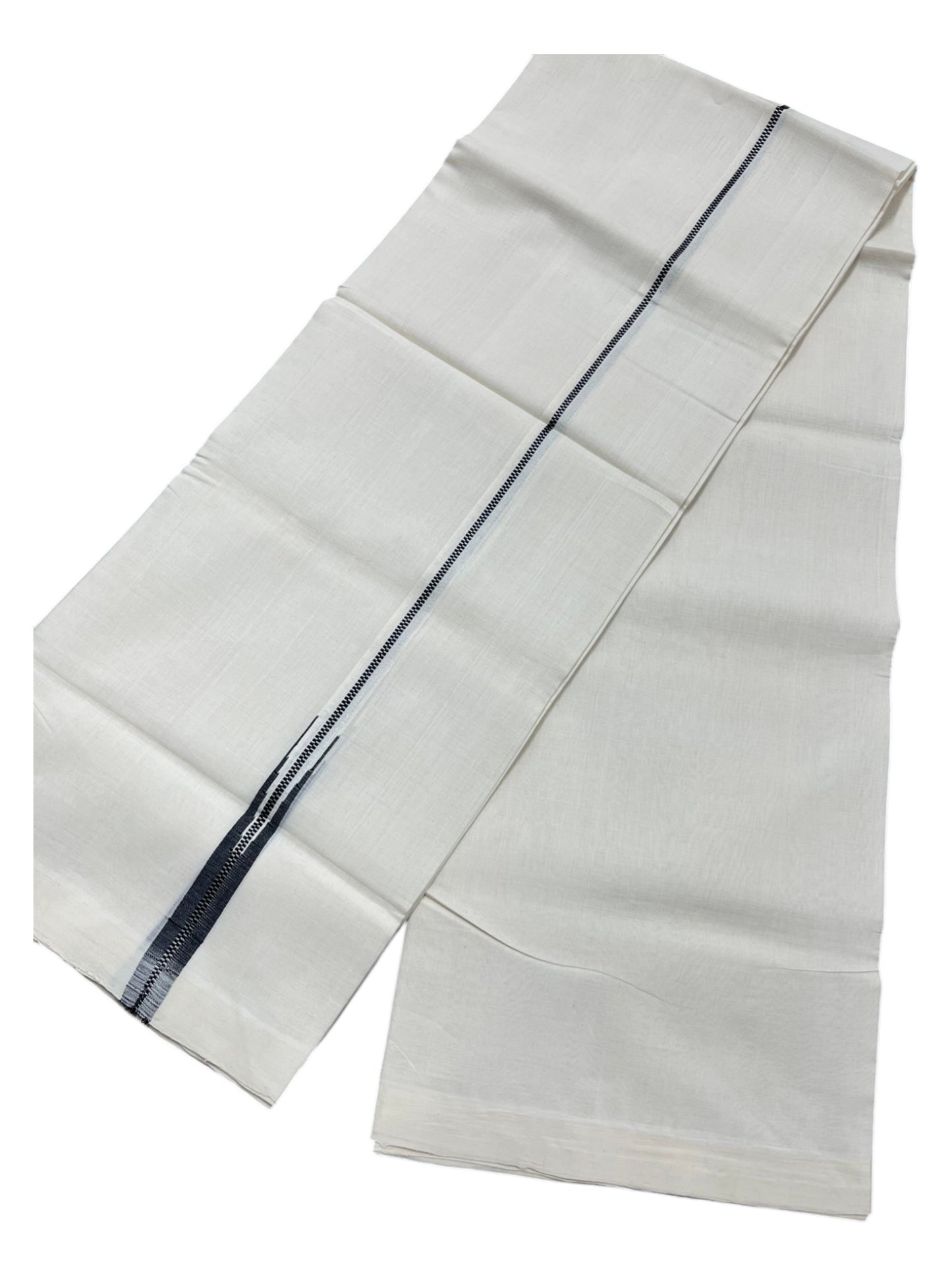 Southloom Premium Handloom Cotton Double Mundu with Blue Chuttikara Border