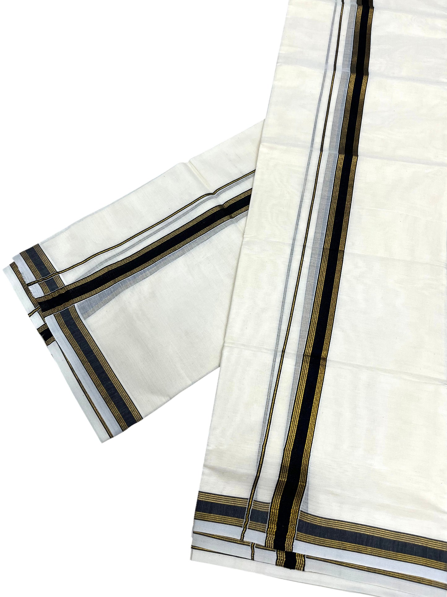 Southloom Pure Cotton Kerala Single Set Mundu (Mundum Neriyathum) with Black Kasavu Border in 2.80 Mtrs