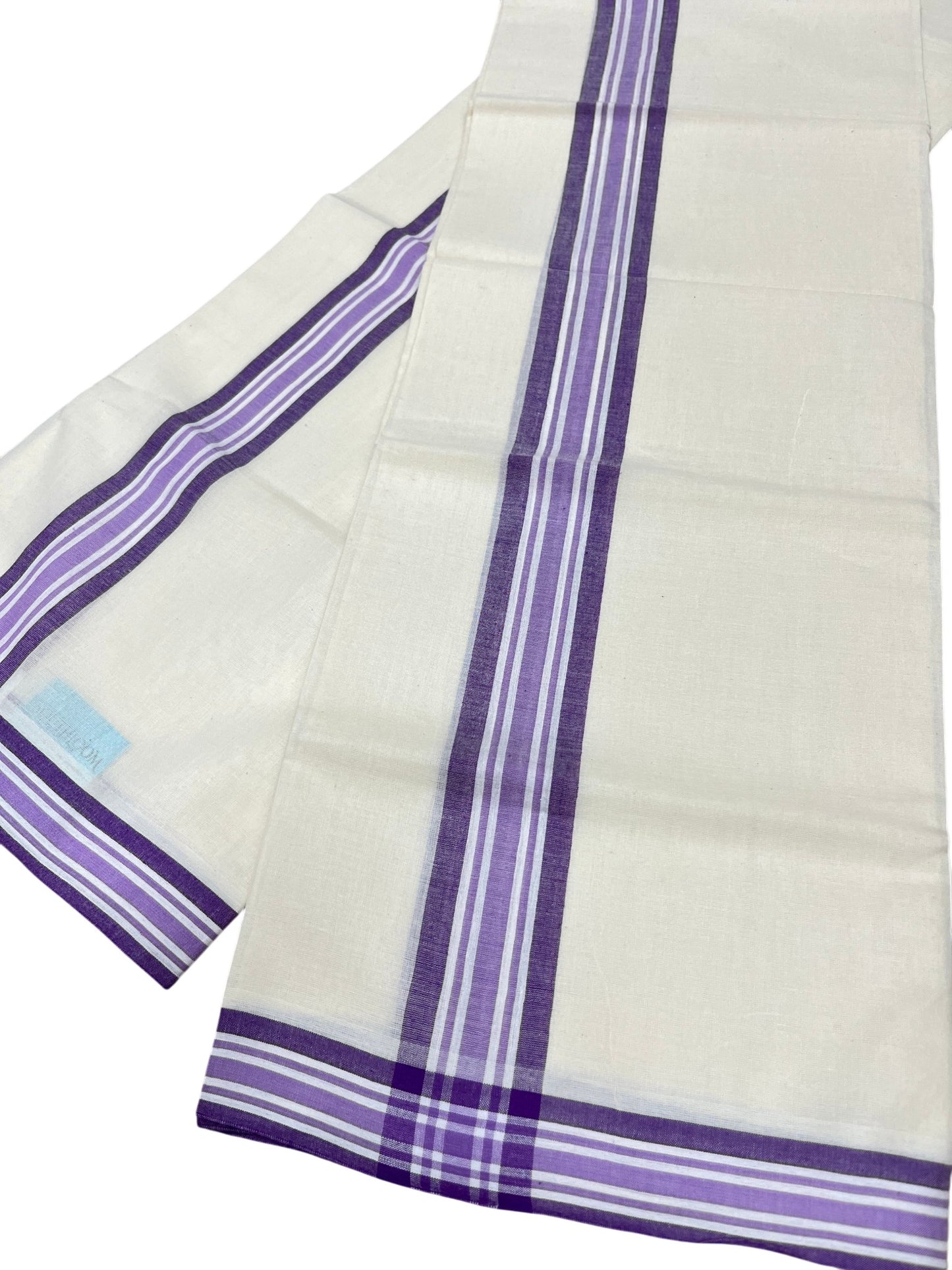 Southloom Pure Cotton Kerala Single Mulloth Set Mundu (Mundum Neriyathum) Lavender Border in 2.50 mtrs SL243