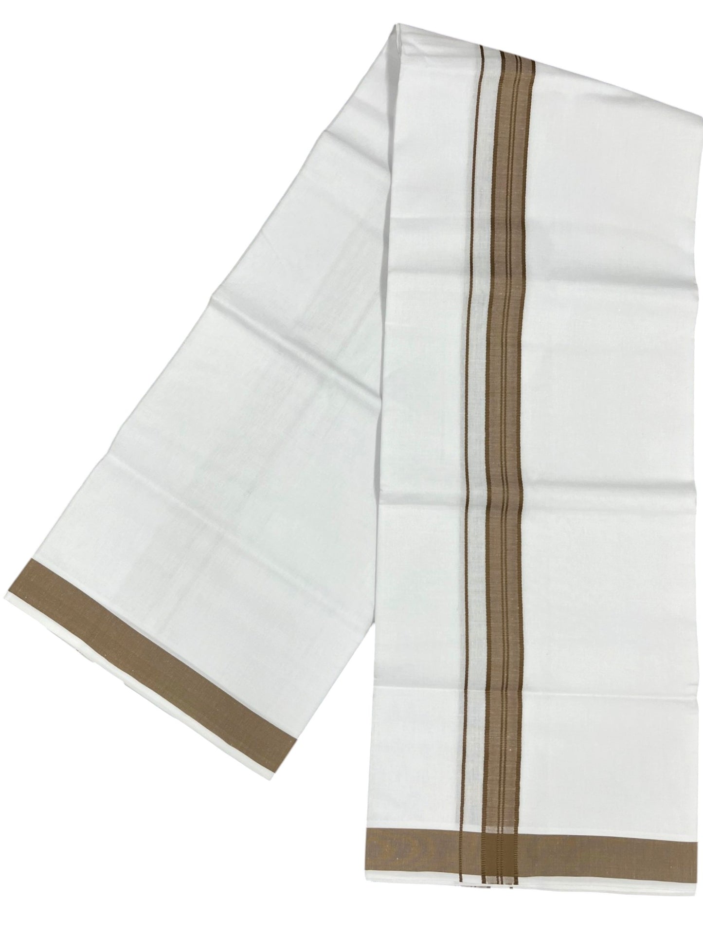 Southloom Pure White Cotton Mundu with Brown Border (South Indian Kerala Dhoti)